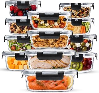 KADAX Set of 12 Storage Jars with Lids, Various Sizes from 320ml to 1 40ml, Airtight and Leak-proof, Meal Prep Boxes, Kitchen Freezer Storage Containers