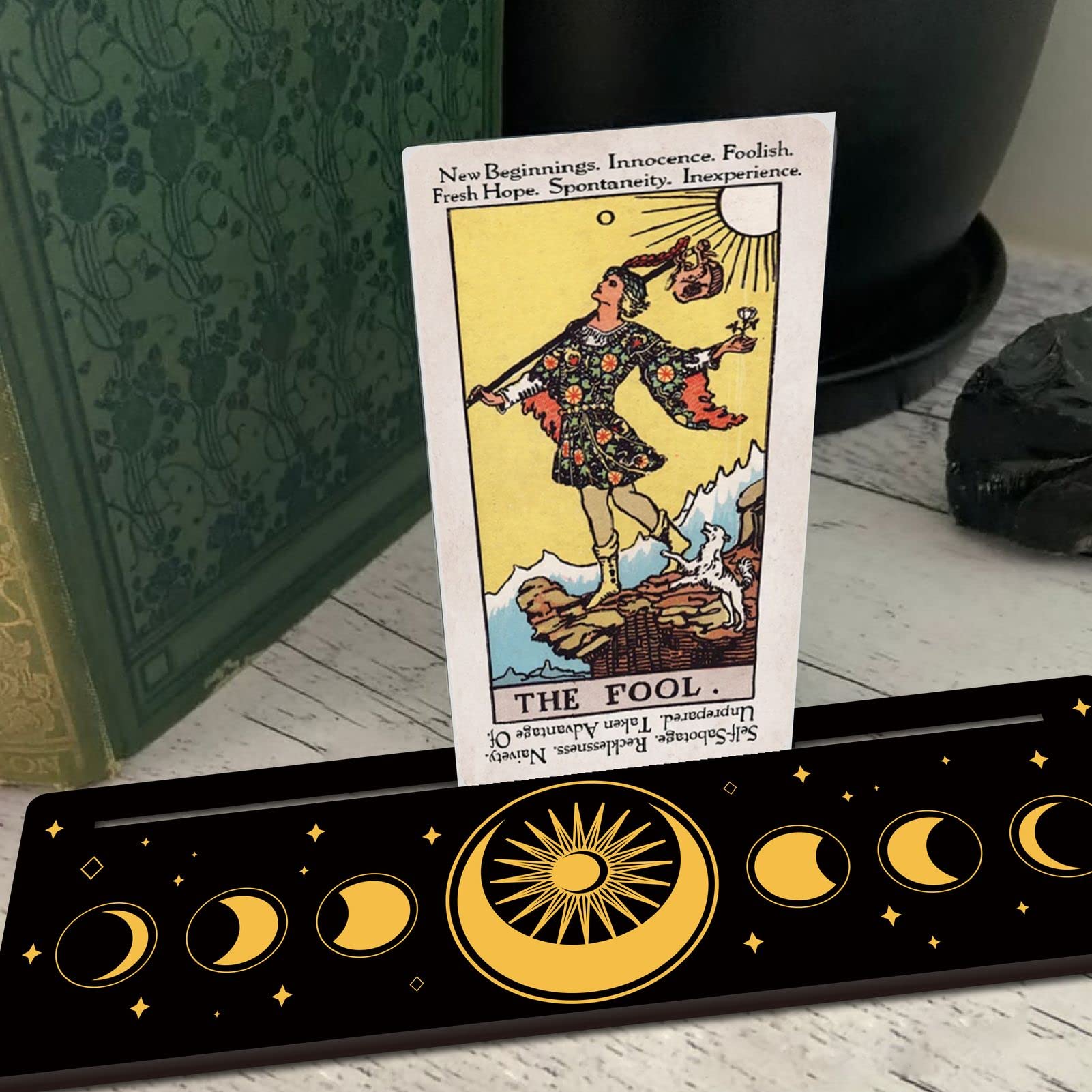 NHQ Support De Cartes Tarot En Bois – Lot De 3 Pièces Élégantes : 2 Formes Lune + 1 Rectangle – Accessoire Idéal Pour Tirages & Autel Ésotérique