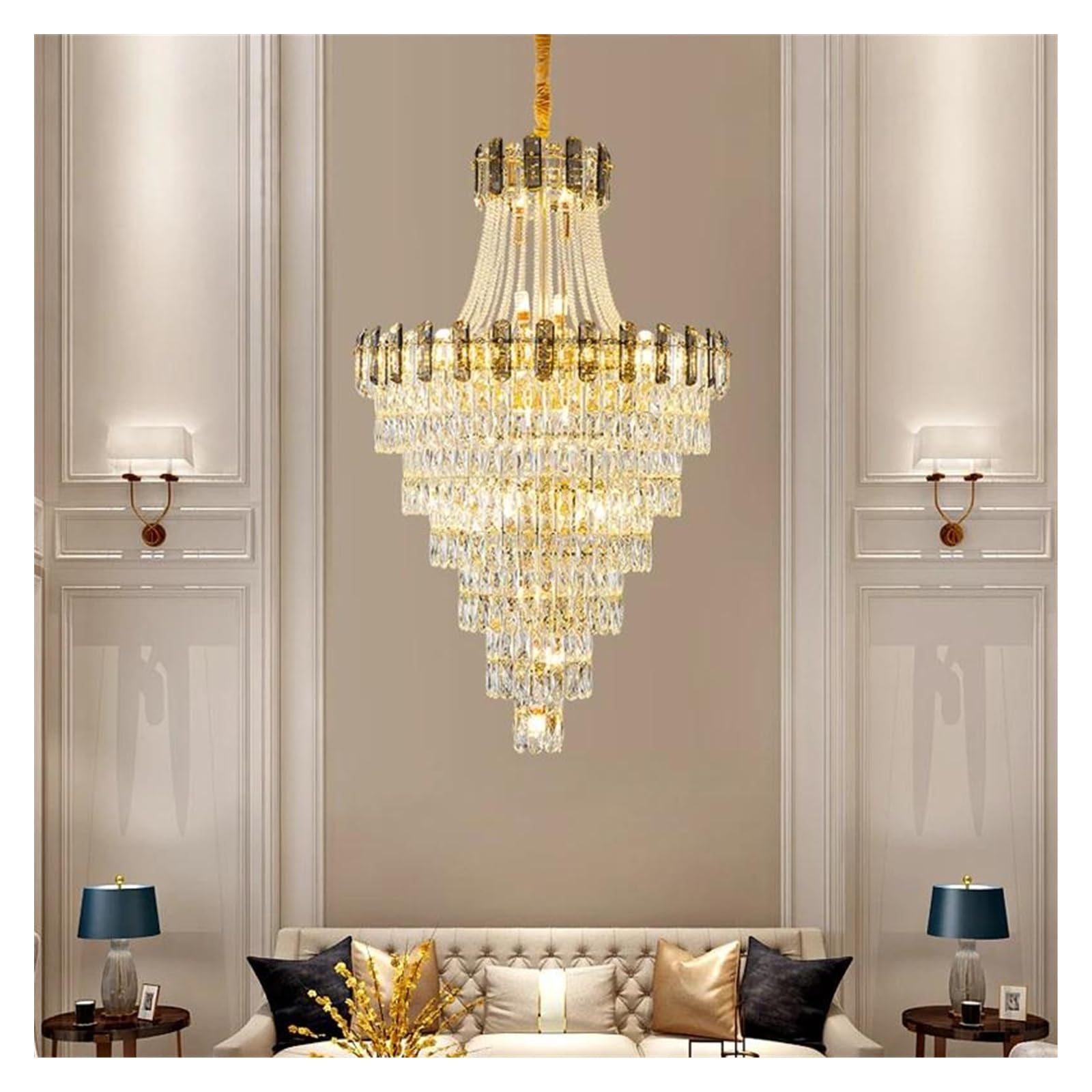 ASerZenith Villa Living Room Crystal Chandelier Duplex Building Hall Postmodern Light Luxury Staircase Long Chandeliers For Dining,Hanging Light,Warm Light-D100Cm