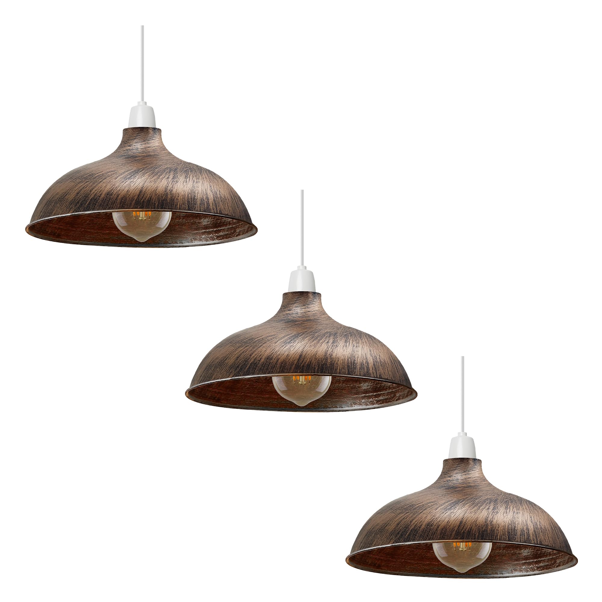 LEDSone Metal Ceiling Lamp Shade, Dome Shape, 3 Pack, Easy Fit, E27 Compatible, Brushed Copper, 36W x 15.5H cm, Vintage Industrial Pendant Light Shade for Bedroom, Kitchen, Living Room & Hallway