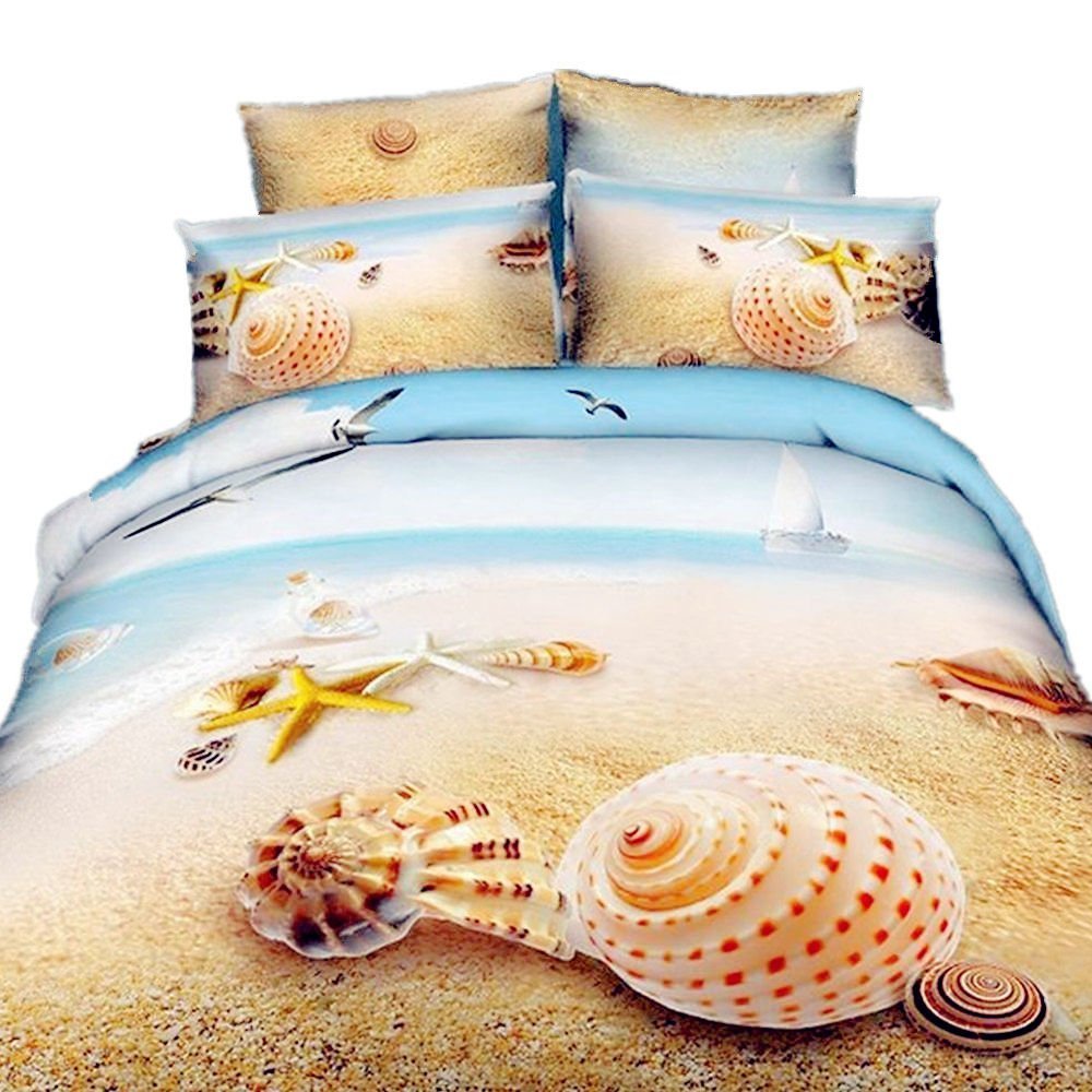 Queen Starfish and Shell on Beach 3D Print Bedding Sets Cotton 400