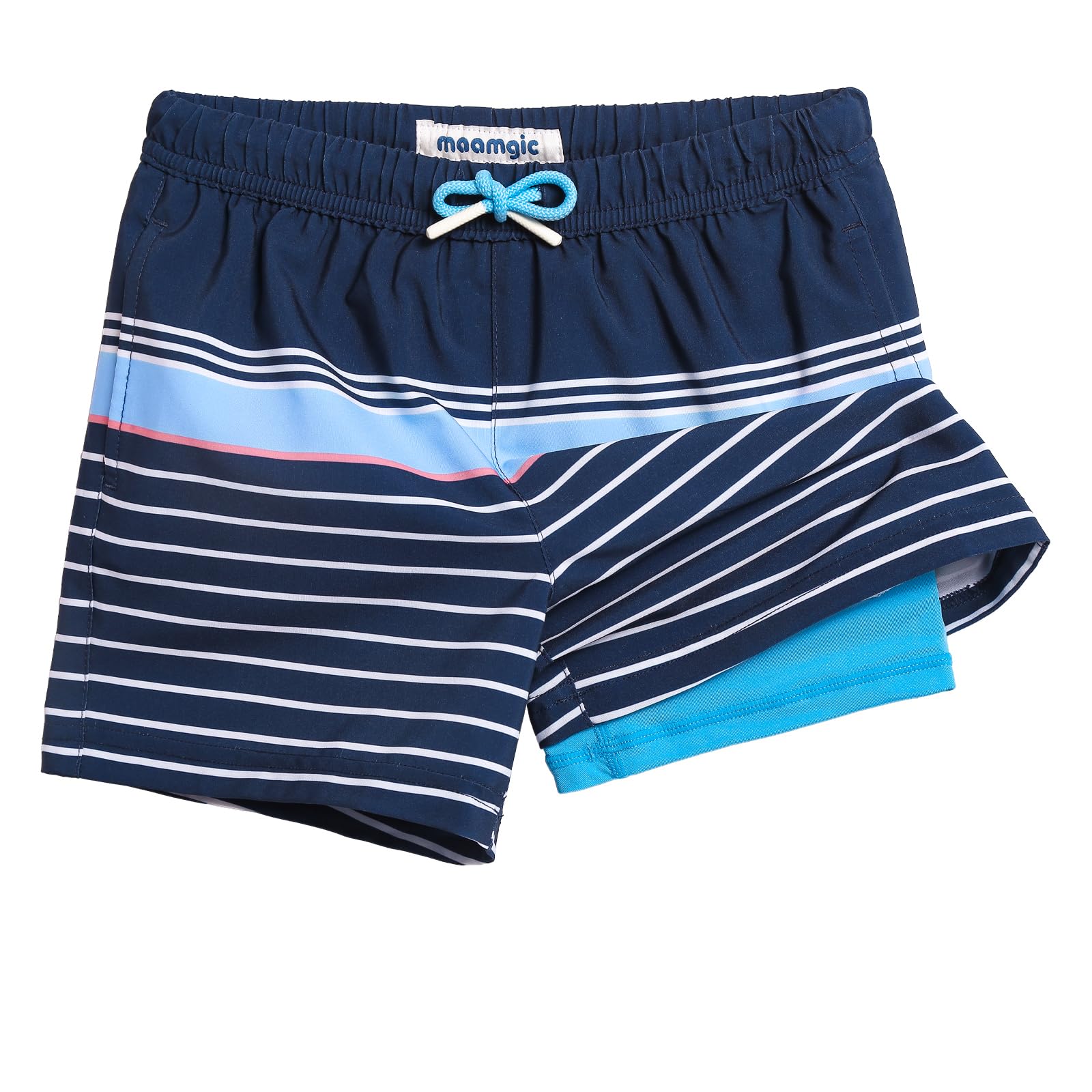 MaaMgic Jungen-Badeshorts, 2-in-1-Boxershorts, Kompressionsfutter, Kleinkind-Badehose, dehnbar, schnell trocknend, Anti-Scheuer-Badeanzüge mit Taschen