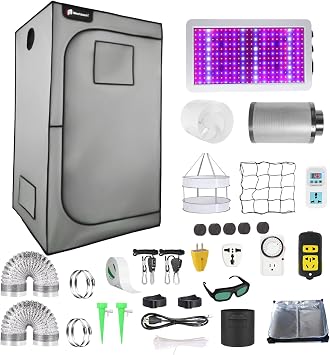Grow Tent Kit, Complete 4x2 ft High Reflective Mylar Hydroponics Indoor Plant Growing Tent with LED Grow Light Ventilaion Fan Growing System+Accesseries 48" x 24" x 80" - Gray