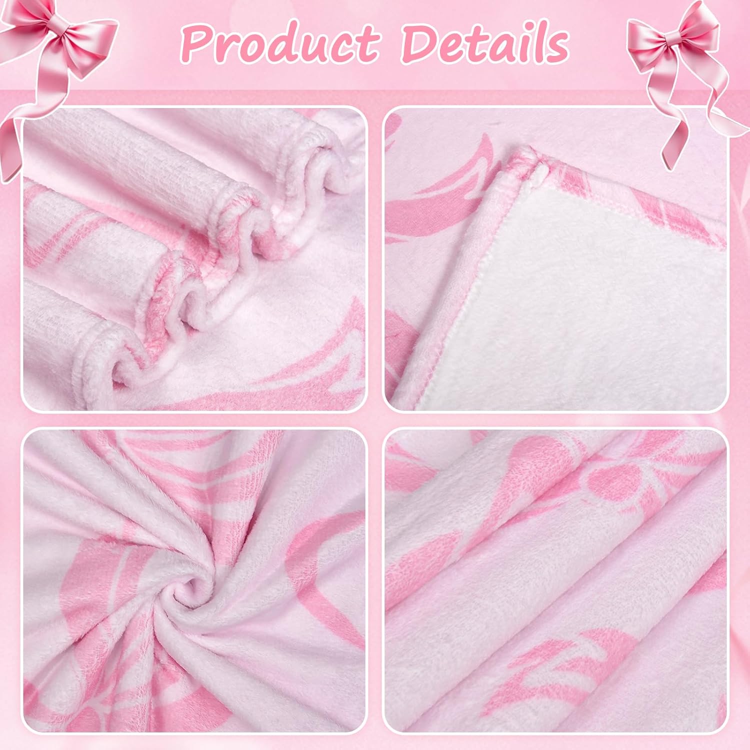 yuboo Pink Bow Throw Blanket, Easter Spring Gifts for Girls Women Teens, Soft Flannel Bow Blanket, Cute Pink Bow Bedding for Coquette Girly Preppy Spring Gift Decor, 50 x 60 Inch - Image 7
