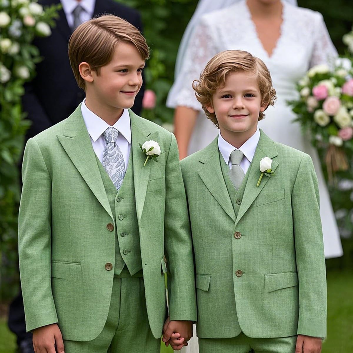 Completo in lino per bambini, abbigliamento formale, 3 pezzi, gilet, giacca, pantaloni, set
