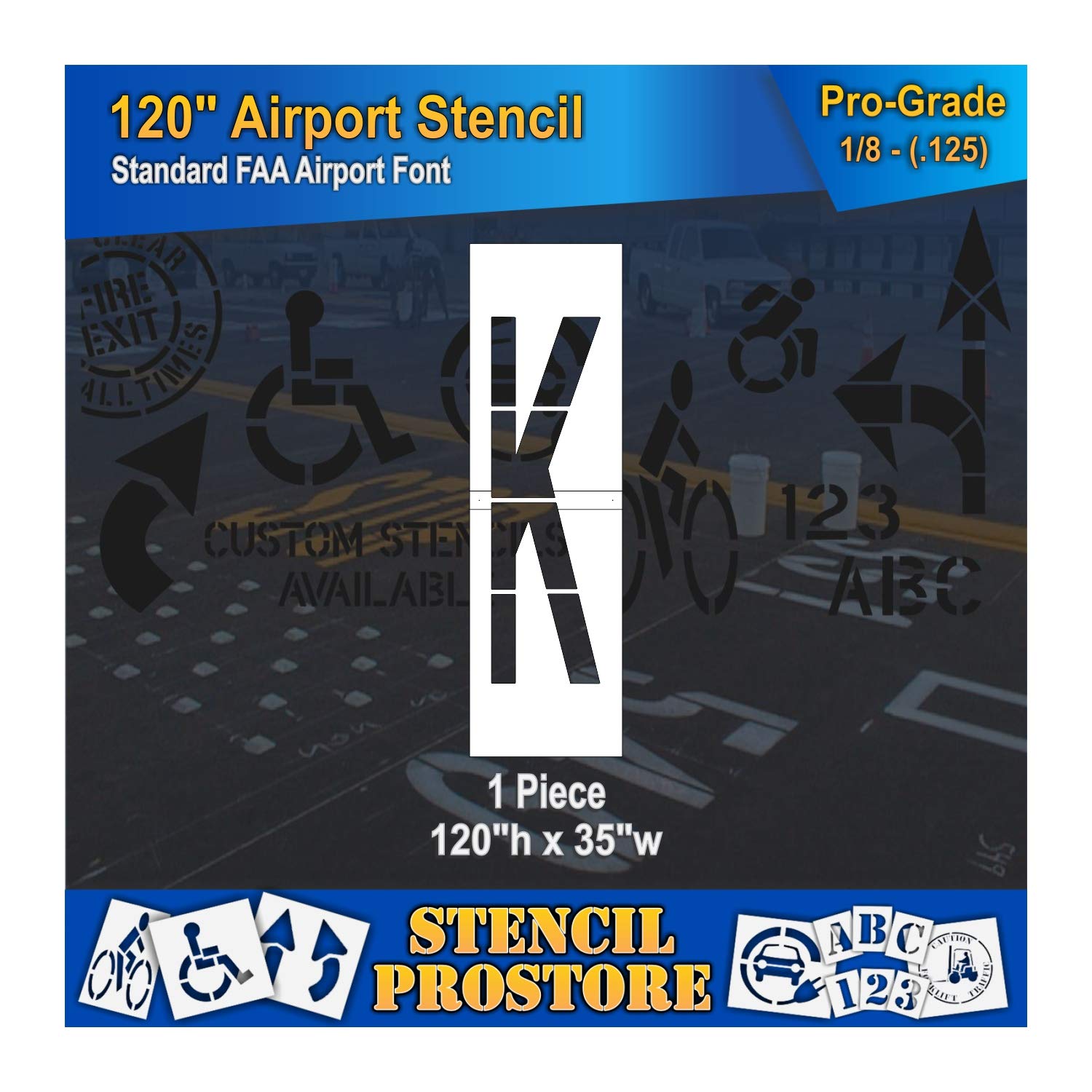 Airport FAA 120 in. Letter K Stencil - 120'' x 36'' x 1/8" (128 mil) - Pro-Grade