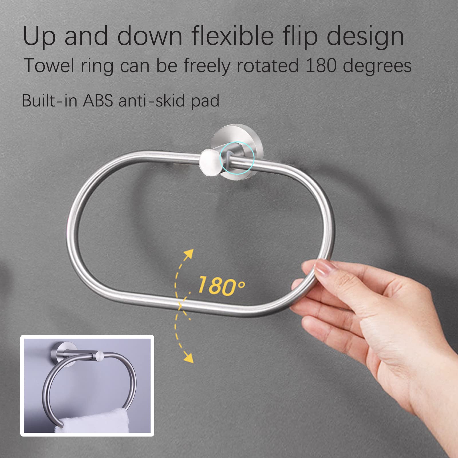 8 Pezzi Set Accessori Bagno Acciaio inossidabile Portasciugamani, porta carta igienica, anello portasciugamani, gancio per accappatoio, ganci adesivi, porta rasoio adesivo (Argent)