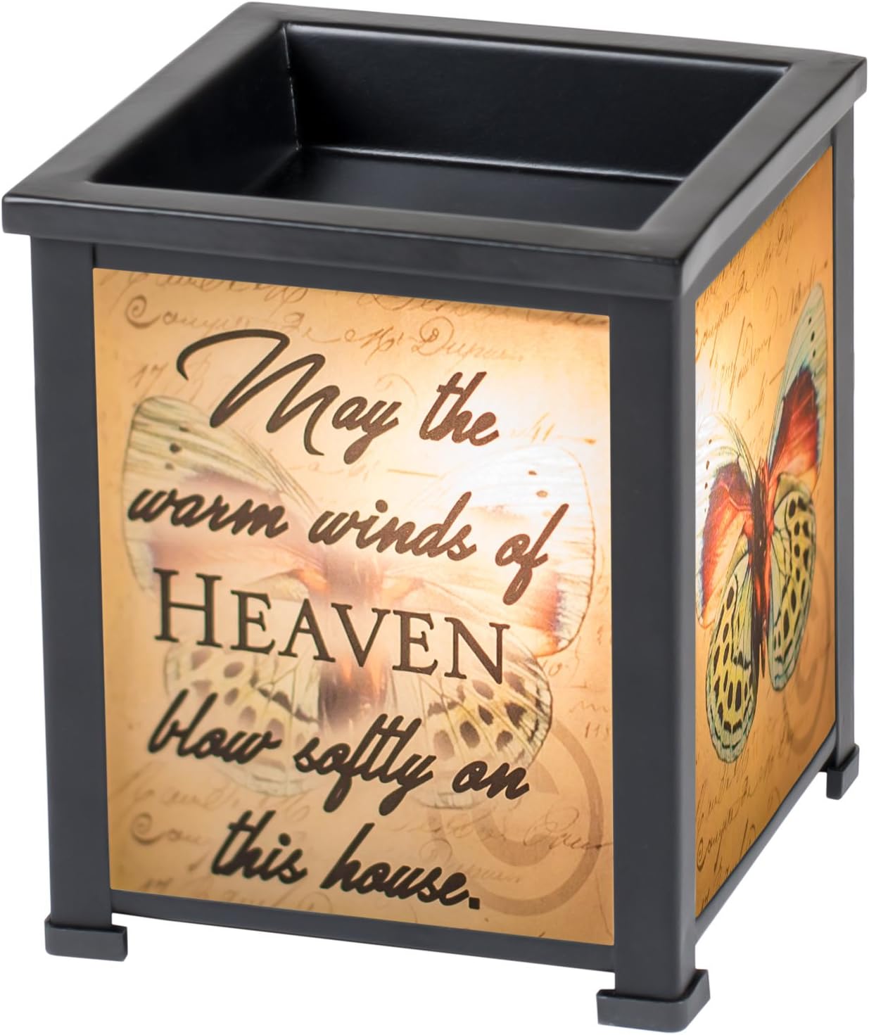 Elanze Designs Winds of Heaven Black Metal Electrical Wax Tart and Oil Glass Lantern Warmer