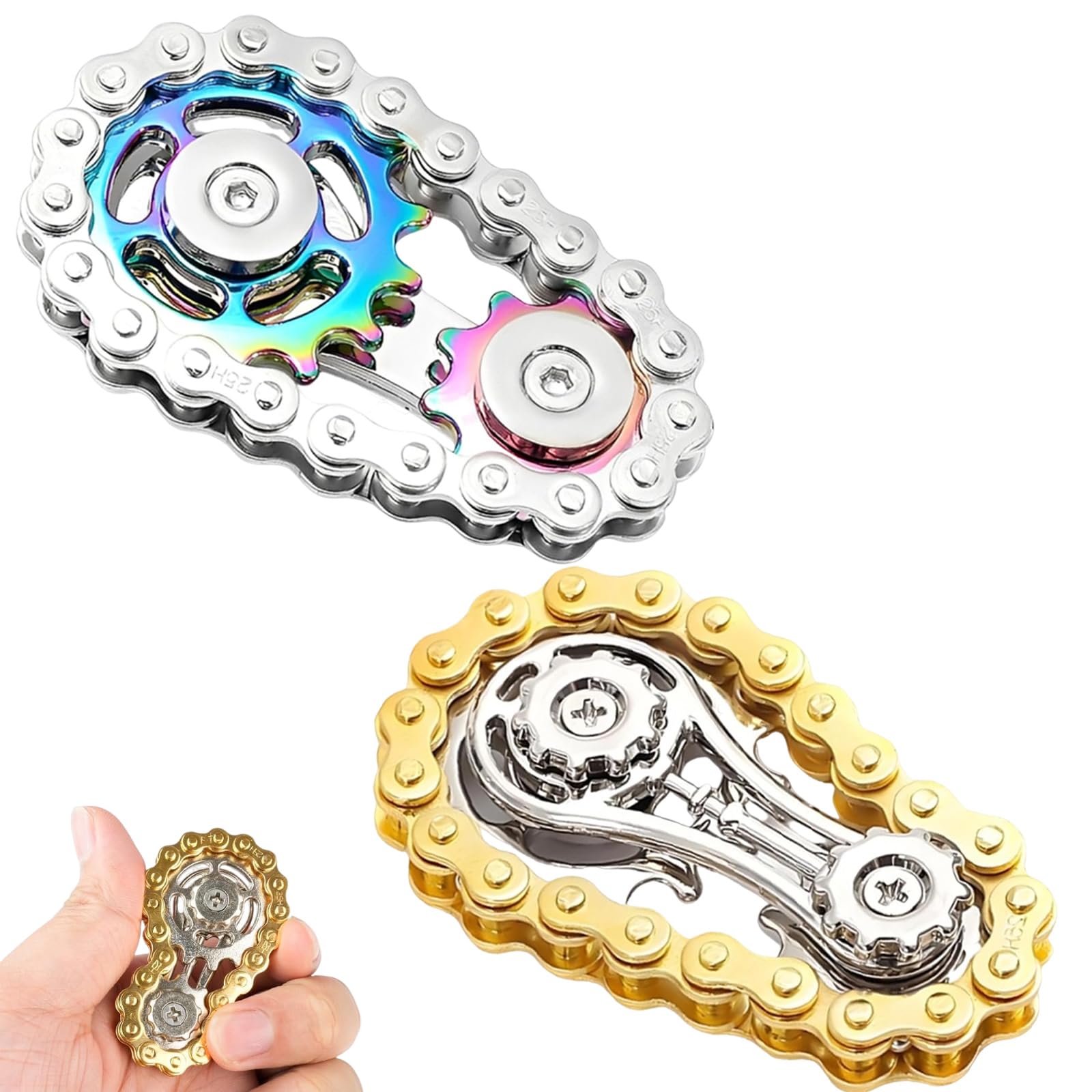 2 Pack Bike Chain Fidget Toy, Fidget Spinner for Kids, Stress Relief and Focus Tool for Office, Home, School Use