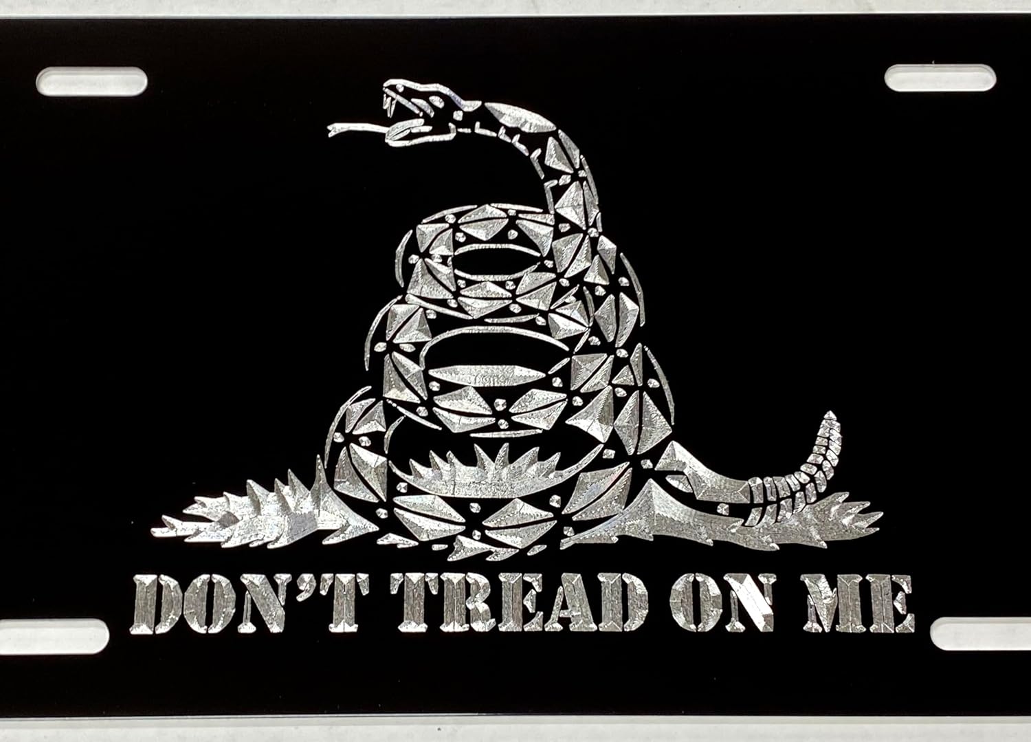 1550 New Don't Tread on Me Laser Engraved License Plate Car Tag Gift, Standard, Flat Black