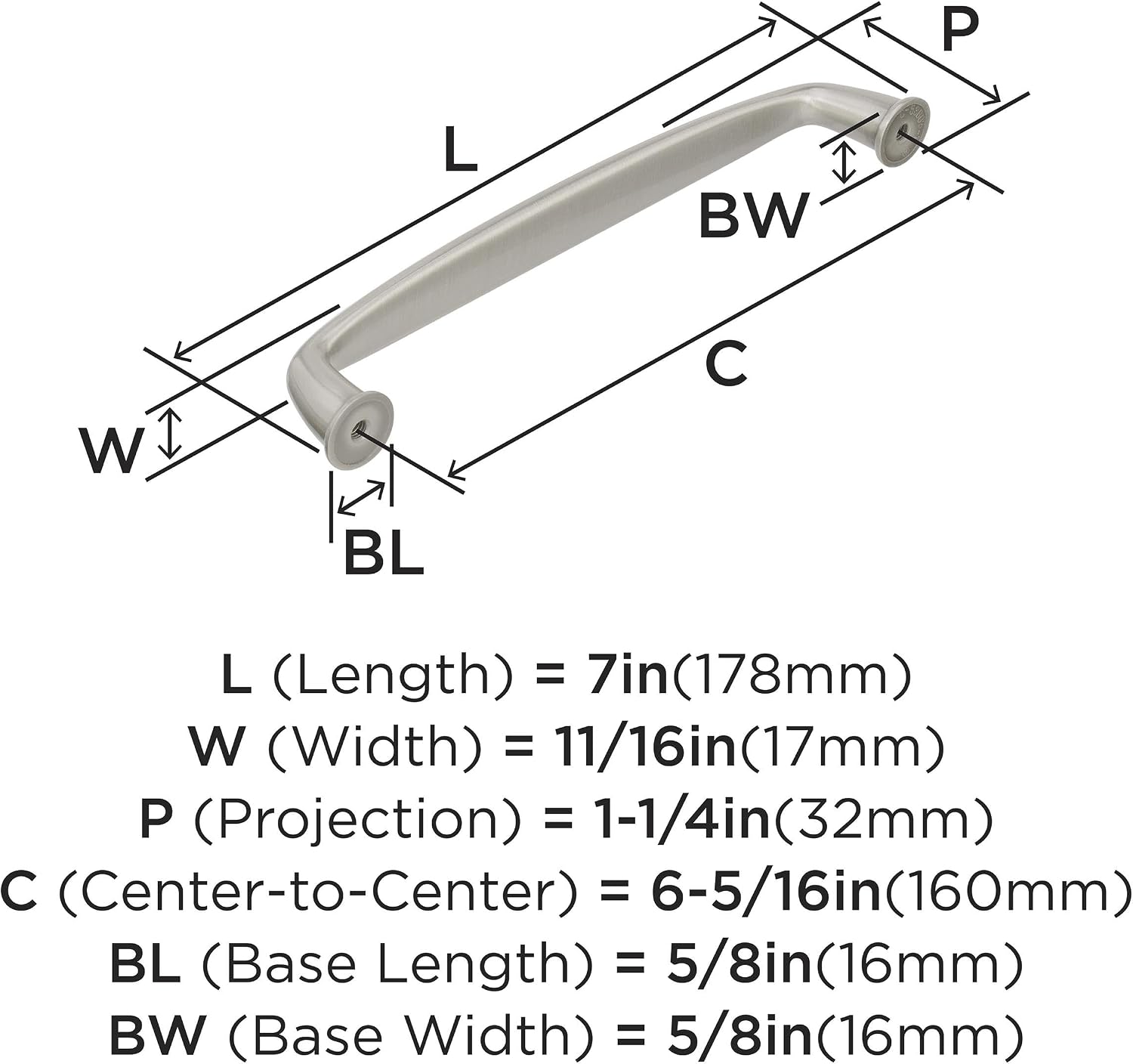 Amerock | Cabinet Pull | Satin Nickel | 6-5/16 inch (160 mm) Center to Center | Kane | 1 Pack | Drawer Pull | Drawer Handle | Cabinet Hardware