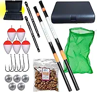 Kit Completo de Pesca para Lambari, Vara Telescópica 2.10m e 1.80m, Estojo, Anzóis, Boias, Chumbadas, Rede, Isca, Acessórios