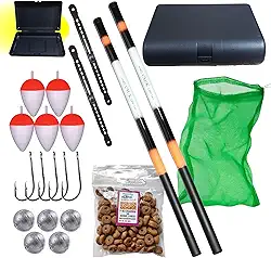 Kit Completo de Pesca para Lambari, Vara Telescópica 2.10m e 1.80m, Estojo, Anzóis, Boias, Chumbadas, Rede, Isca, Acessórios
