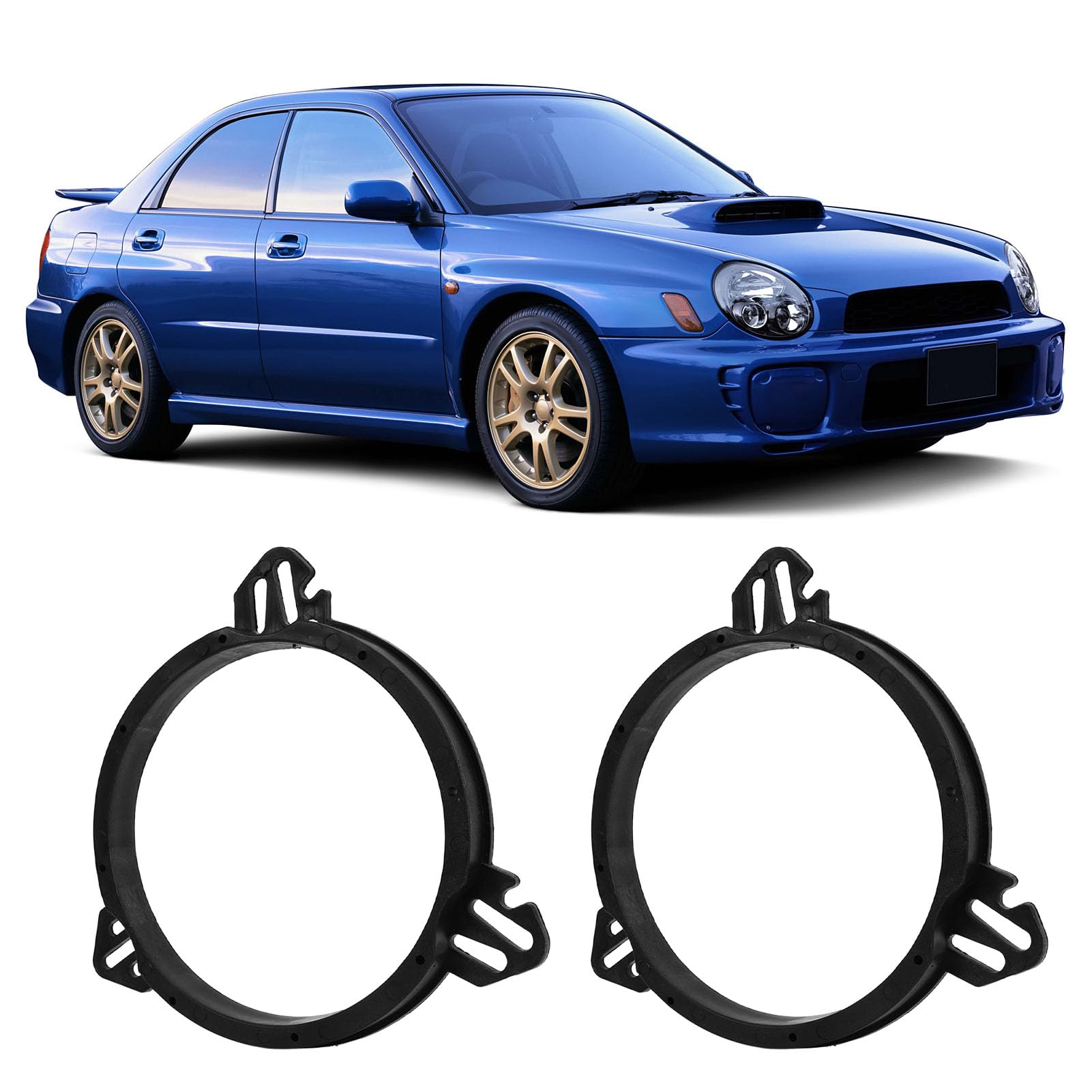 Zestaw 2 adapterów dystansowych do głośników w drzwiach samochodowych, 6,5" czarny do głośnika w drzwiach, wymienne pierścienie dystansowe do Subaru Impreza Forester