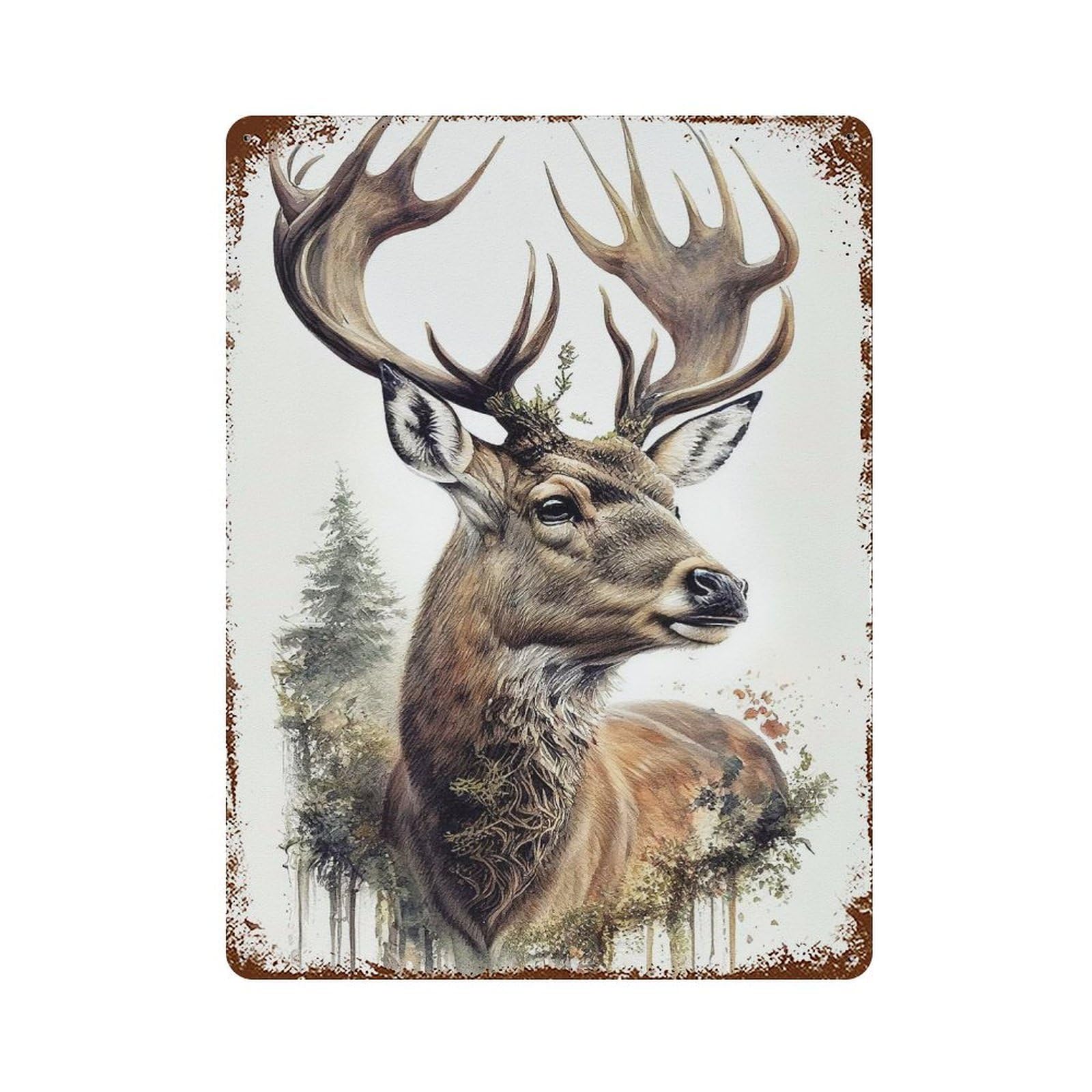 Deer Nature Animal Forest Rusty Metal Tin Sign 15.7"x11.8", for Living Room, Hallway And Home Decor, Old School Wall Decor