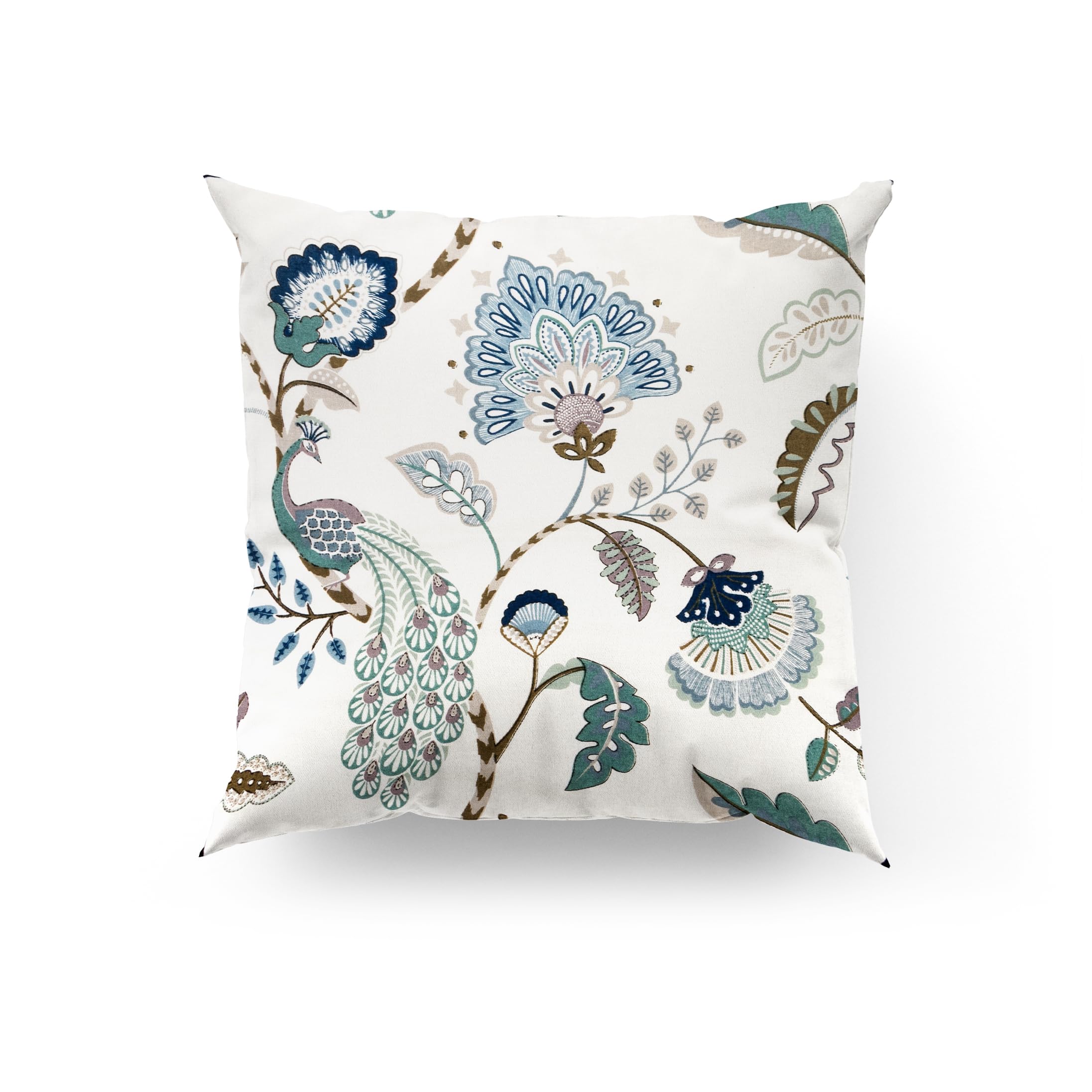 Flower Double Cushion Cover Home Decorative Covers for Sofa Soft Solid Square Throw Pillow Cushion Covers Satin Cushion Cover Blue Peacock Garden 22 x 22 Inch (Pack of 2)-image-18