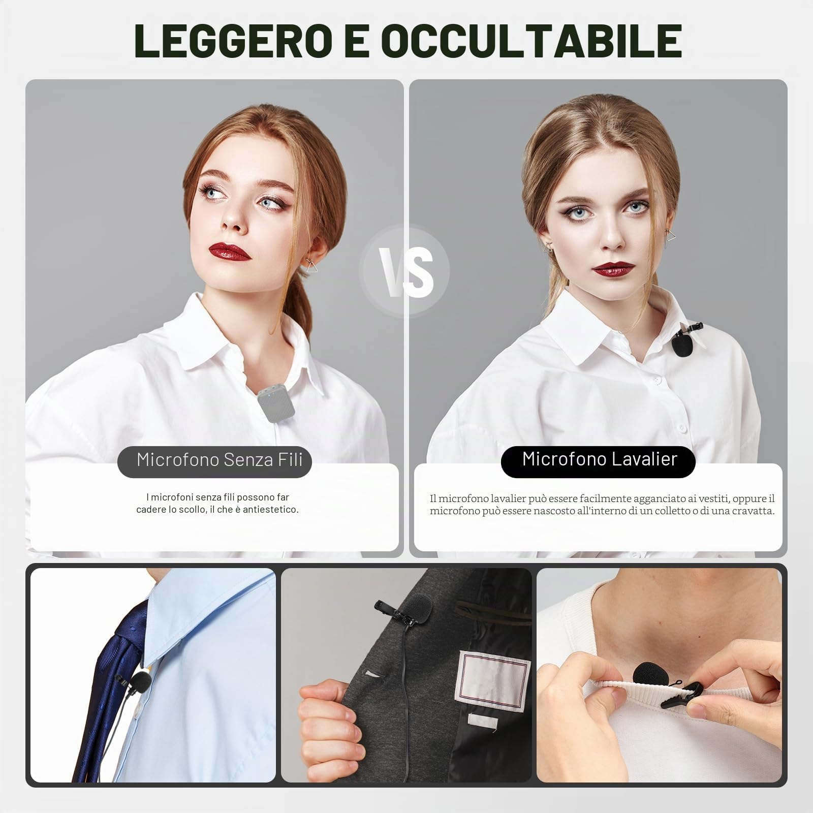 NEEWER Microfono Lavalier da Bavero a Condensatore Omnidirezionale con Clip/Cavo, 2pz Lav Mic per Palco YouTube Streaming Live, Compatibile con Rode Wireless GO II 2 DJI Trasmettitore Mic Wireless,CM5