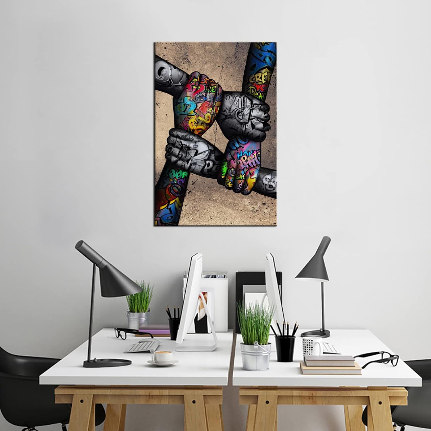 sechars Graffiti Wall Art Office Team Painting Inspirational Success Teamwork Posters Prints for Office Classroom Decor Vintage Motivational Artwork Framed 24x36 Inch