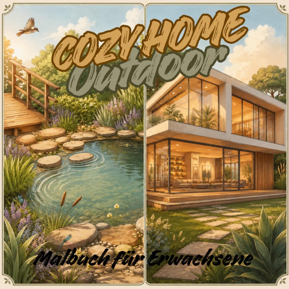 Cozy Home Outdoor -Malbuch für Erwachsene: 38 gemütliche Outdoor-Motive mit Gärten, Häusern, Innenhöfen und entspannten Wohlfühlorten zum kreativen Ausmalen (Cozy Home -Malbücher für Erwachsene)
