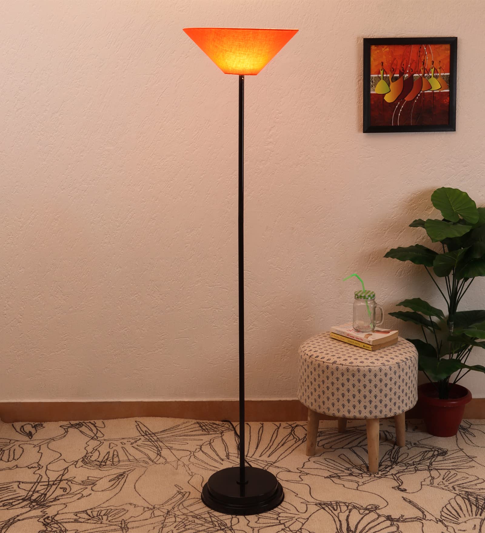 BEVERLY STUDIO Orange Shade Wrought Iron Floor lamp, Standard (FLOOR0088UO_CL)