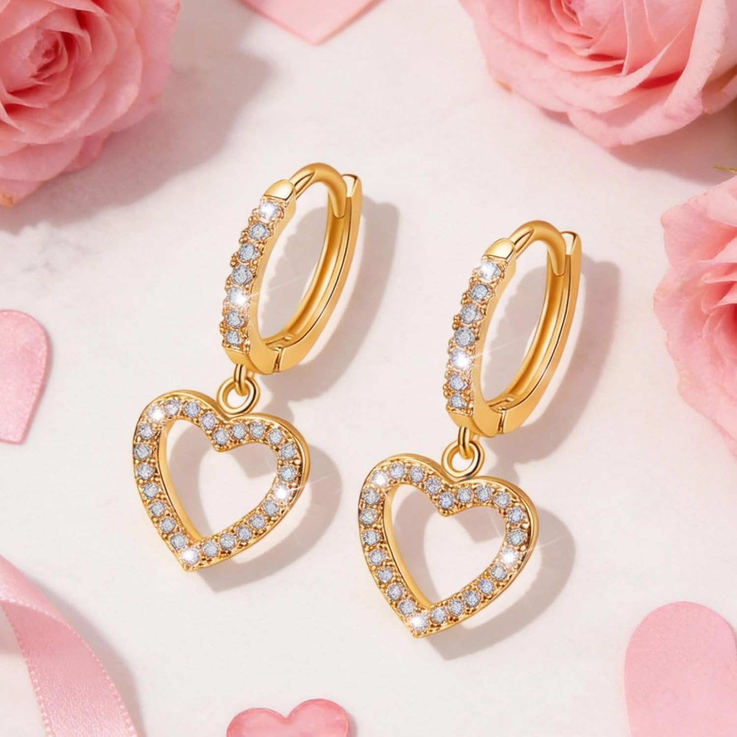 Rhinestone Small Heart Hoop Earrings for Women Crystal Hoop Earrings for Teen Girls Gift Birthday Valentine's Day Jewelry - Image 5