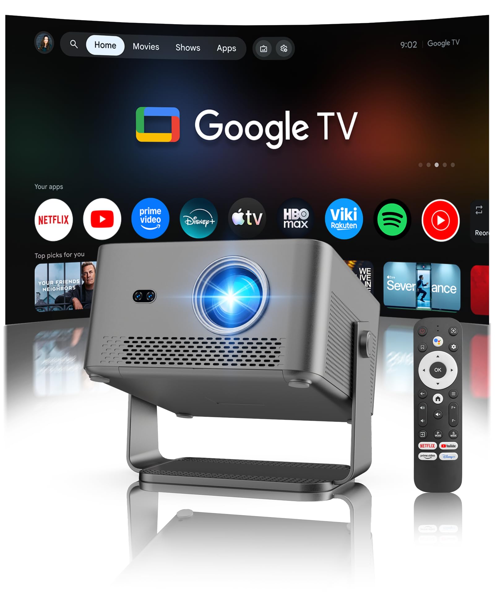 Magcubic Proiettore 4K con Google TV Stick, 1080P Nativo Proiettore Portatile 800ANSI con WiFi Bluetooth, Messa a Fuoco Automatica Correzione Trapezoidale, Rotazione 180°, Mini Projector HY450GT