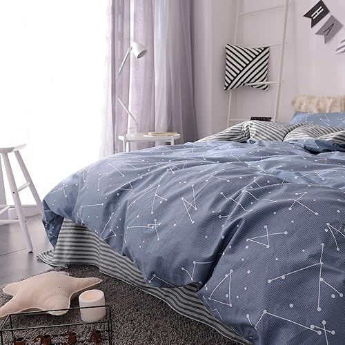 Miniatura 6 de VM VOUGEMARKET - Juego de funda de edredón de 3 piezas, Queen, 100% algodón, diseño de constelación, con 2 fundas de almohada, juego de ropa de cama