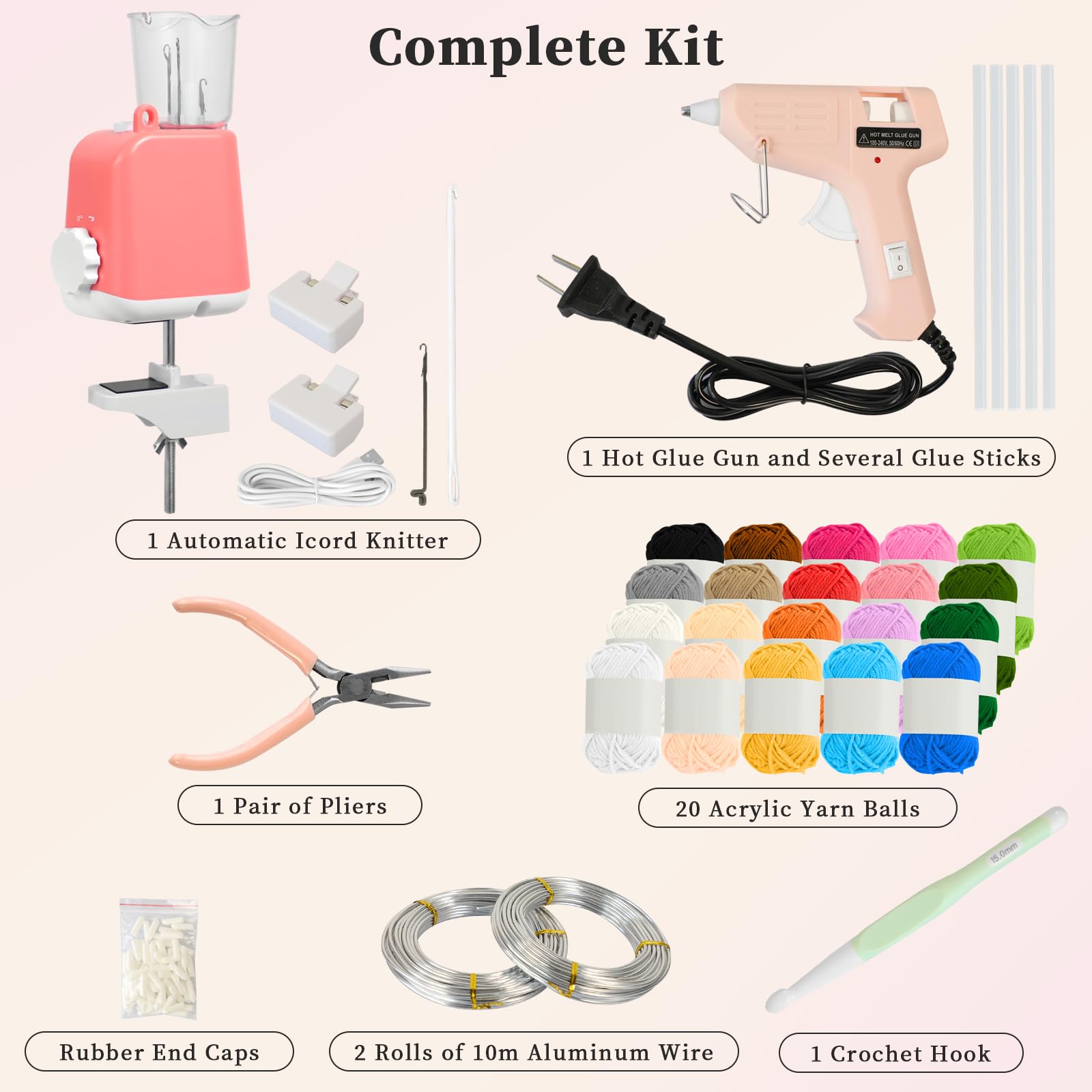 Kerty iCord - Kit per macchina per maglieria elettrica, per principianti, set completo per lavori fai da te, artigianato, borse, cinghie e gioielli, regalo ideale per gli amanti del lavoro a maglia