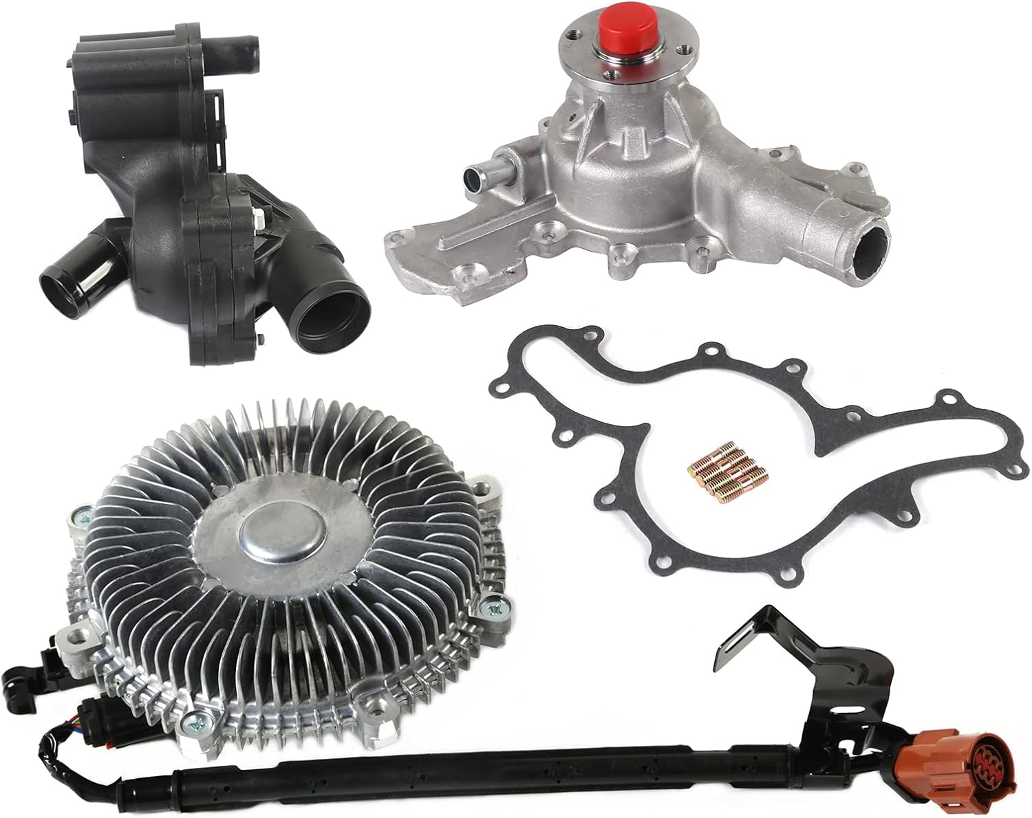 Water Pump w/Fan Clutch Thermostat Housing Assembly Fit 2006-2010 for Ford & 2006-2010 for Mercury Mountaineer 4.0L