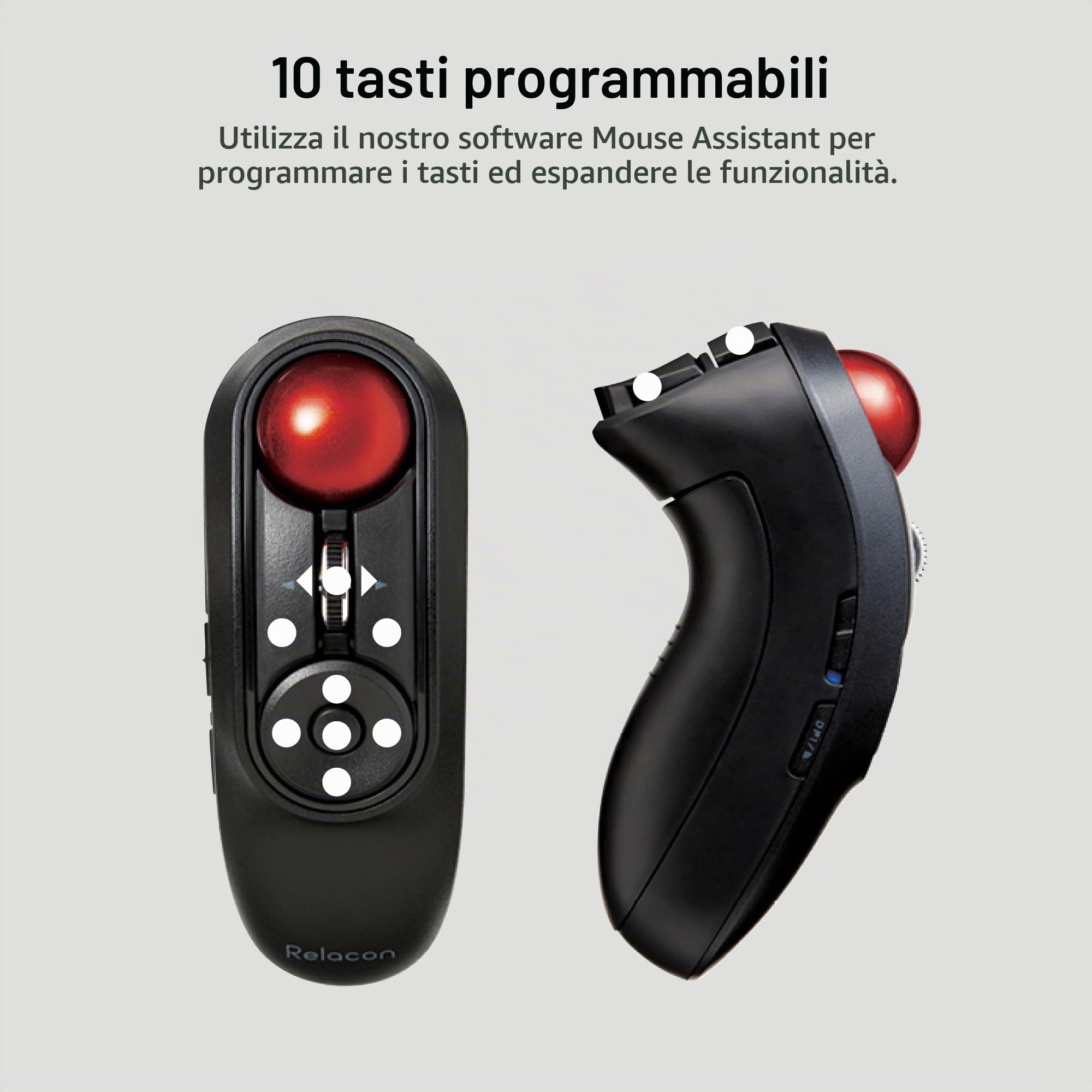 Elecom Mouse trackball portatile, Bluetooth, controllo ergonomico del pollice, ambidestrezza, sensore ottico a 10 pulsanti, compatibile per PC, laptop, Windows, Mac, iPad, Android, Relacon