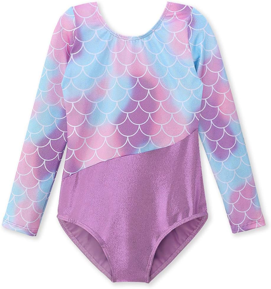 DAXIANGGymnastics Leotard for Girl Long Sleeve Toddler Dance Biketards Dance Clothes Purple Snowflake Gold Sparkly Mermaid