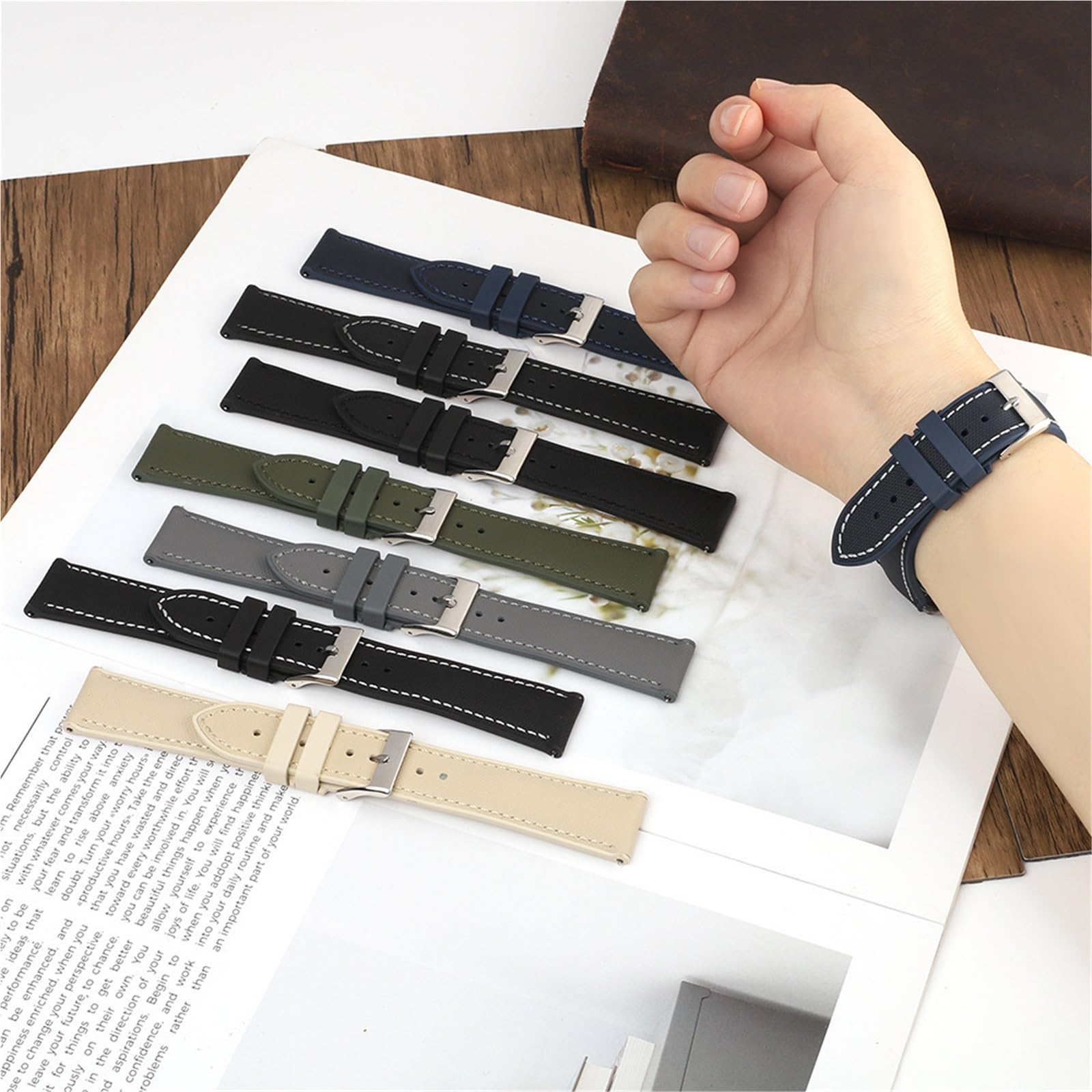 FKM Bracelet de montre en caoutchouc Oxford 20-22 mm Vert