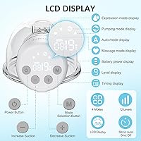 Vista 4 de Extractor de leche manos libres, extractor de leche portátil, 2 unidades, con 4 modos y 12 niveles, bajo ruido y sin dolor, pantalla electrónica