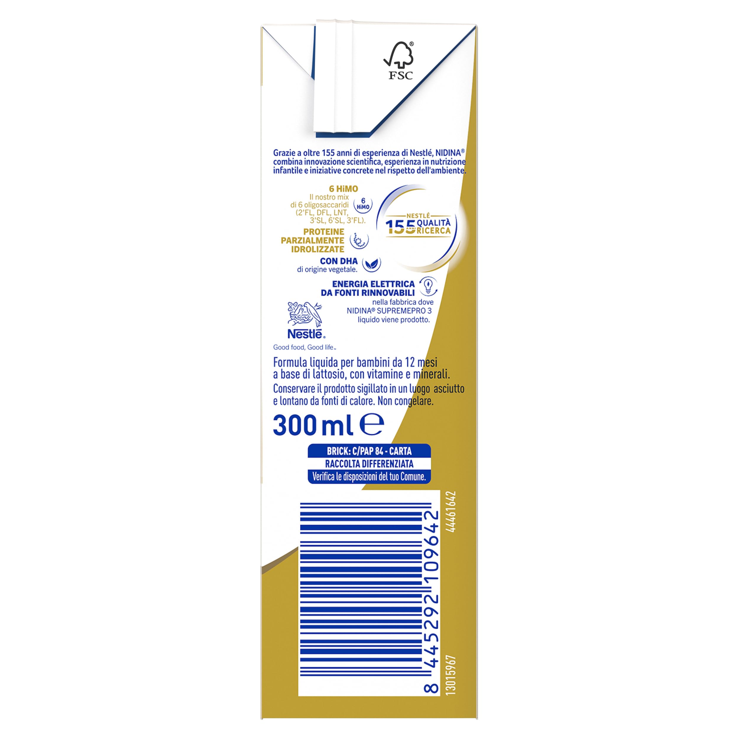 NIDINA SUPREMEpro 3 Latte di Crescita Liquido da 12 mesi, 12 Brick da 300ml (3,6L)