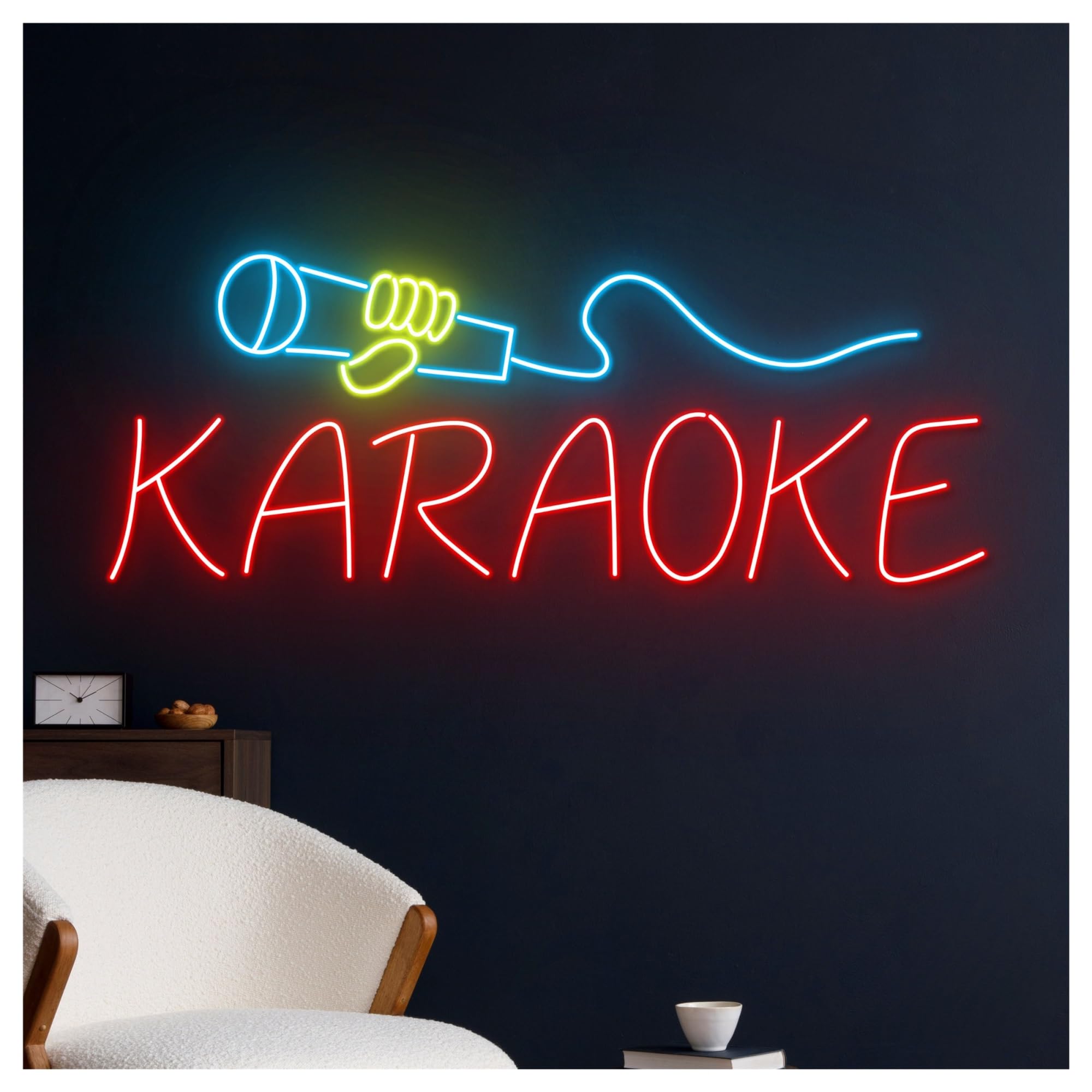 Wiszące neony artystyczne Neon Karaoke Mikrofon LED Światło Na Imprezę Urodziny Sklep Muzyka Studio Bar Klub Dekoracja Ścienna Lampka Nocna 45cm
