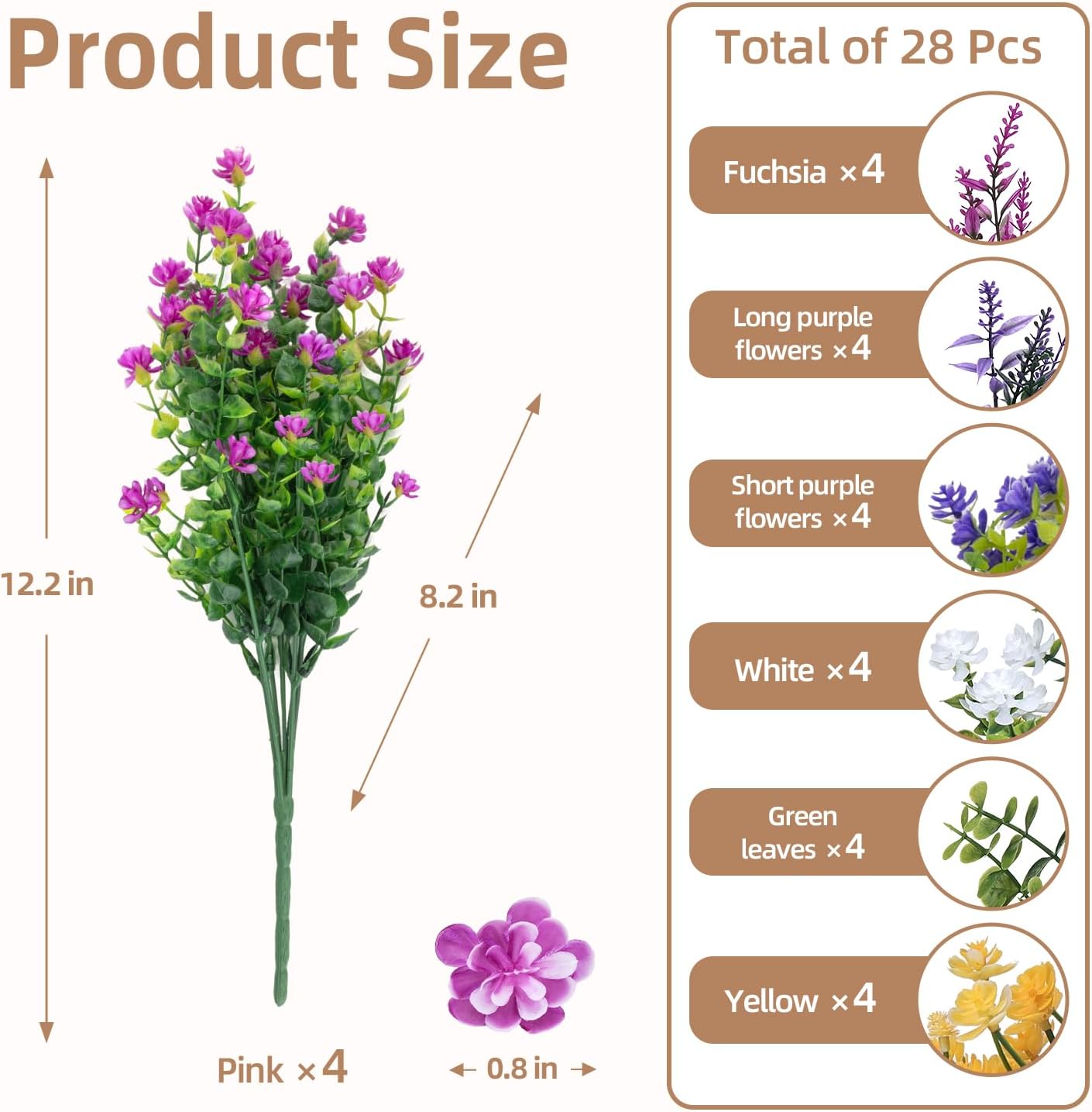 28 Bundles Artificial Flowers for Outdoors, UV Resistant Artificial Outdoor Plants, Faux Plants for Spring Summer Garden, Porch, Window Box, Hanging Planters, Home Wedding Farmhouse (Mix)