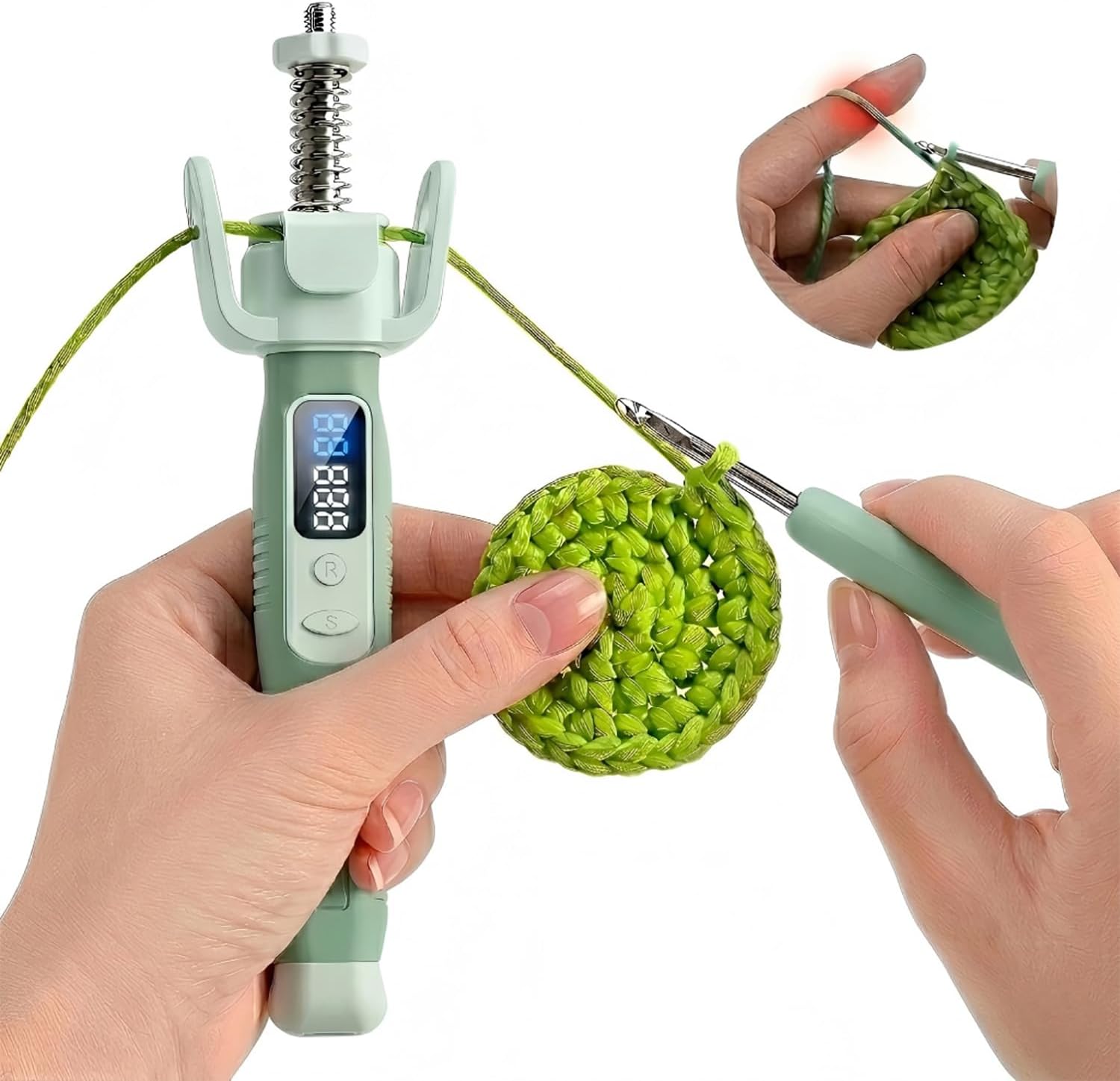Crochet Tension Tool with Row & Stitch Counter, 2-in-1 Yarn Guide Regulator, Ergonomic for Arthritis Hands & Beginners, Left Right Handed Crochet Accessories