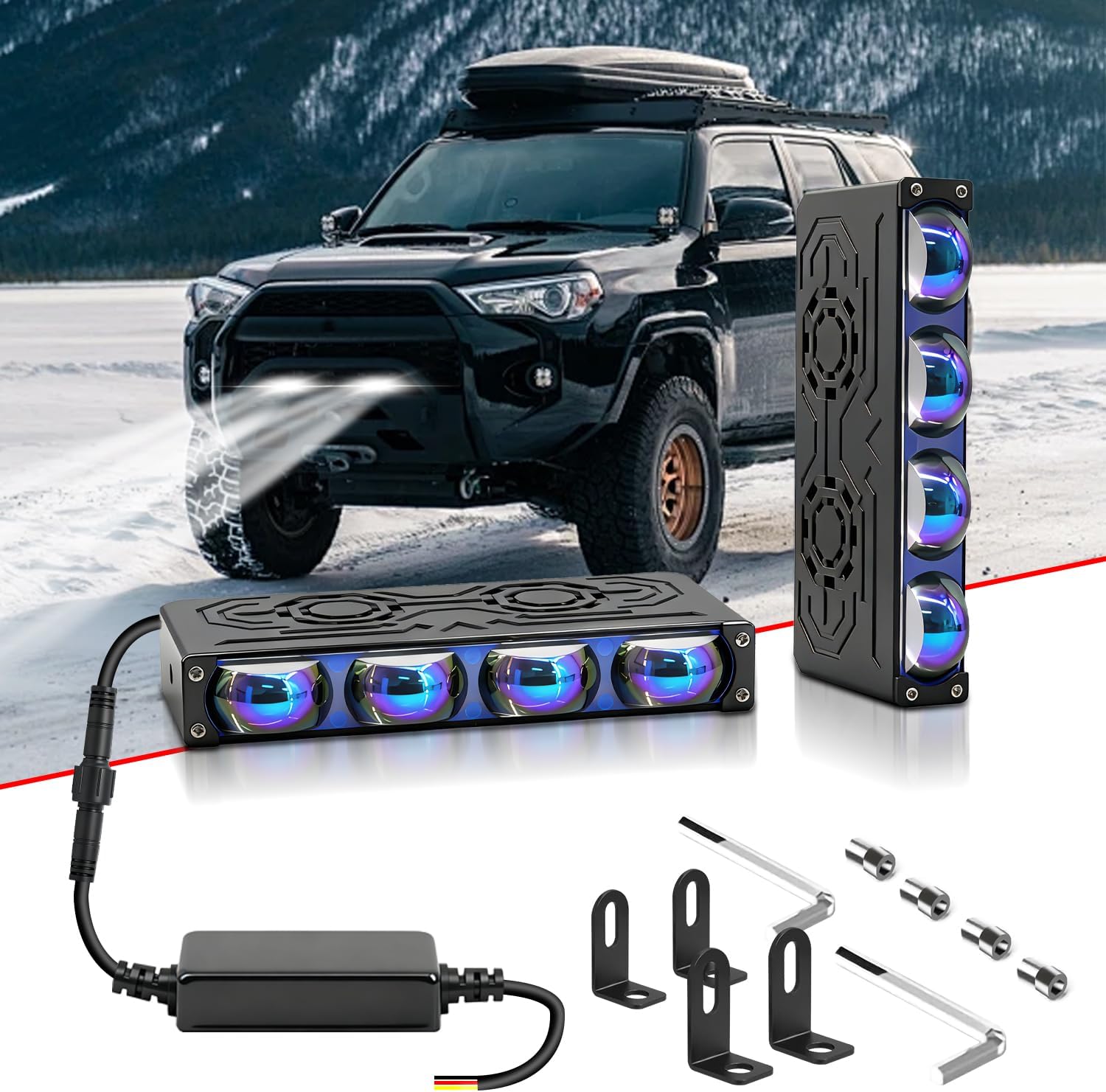 GSRECY Front Grille Pods LED Lights for Truck Motorcycle, White/Amber 60W Super Bright Driving Spot Lights Hi/Lo Beam Fog Light Auxiliary Lamp for Offroad SUV ATV Motorbike UTV Boat Tractor, 2 Pack