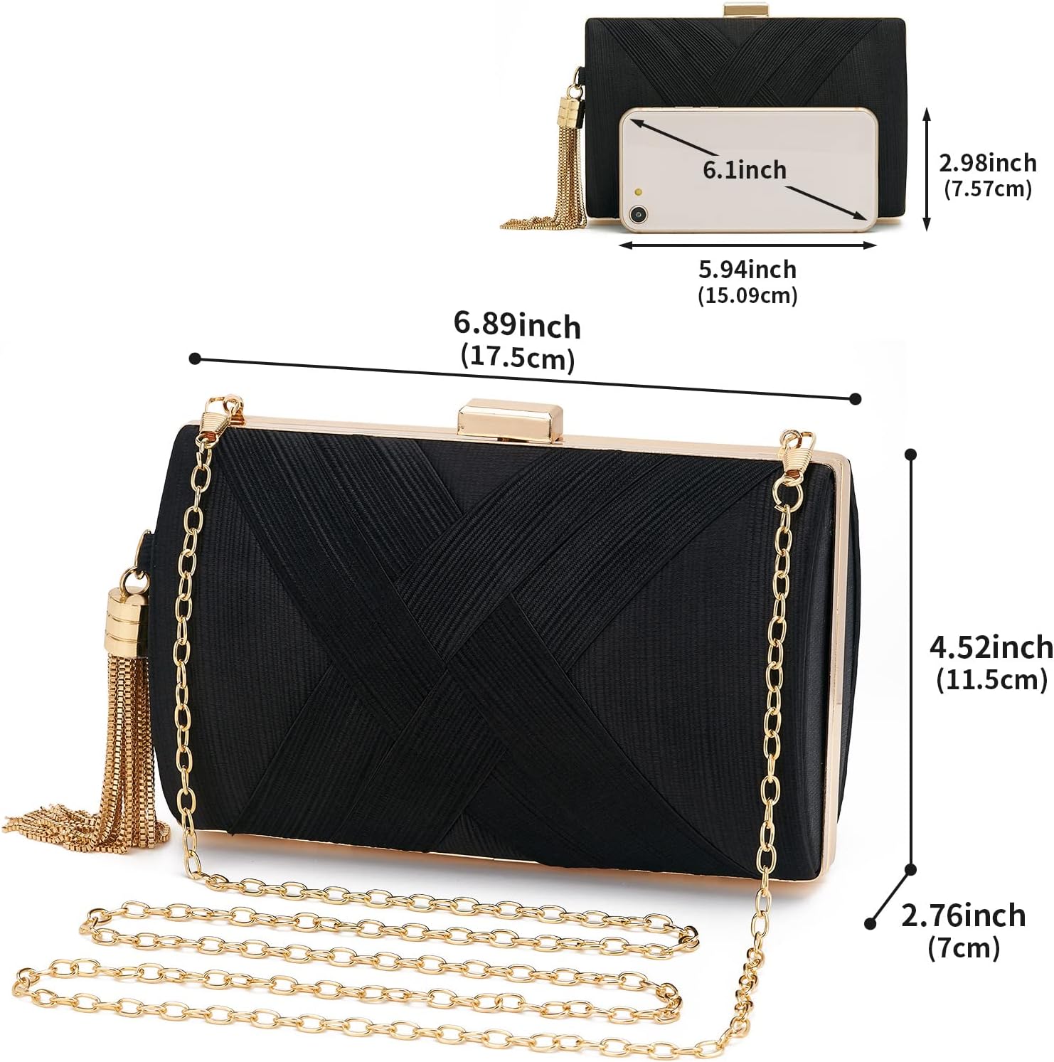 Women Clutch Bag Evening bag Fringed Evening Handbag,Lady Party Wedding Clutch Purse Chain Shoulder Cross Body Bag - Image 3