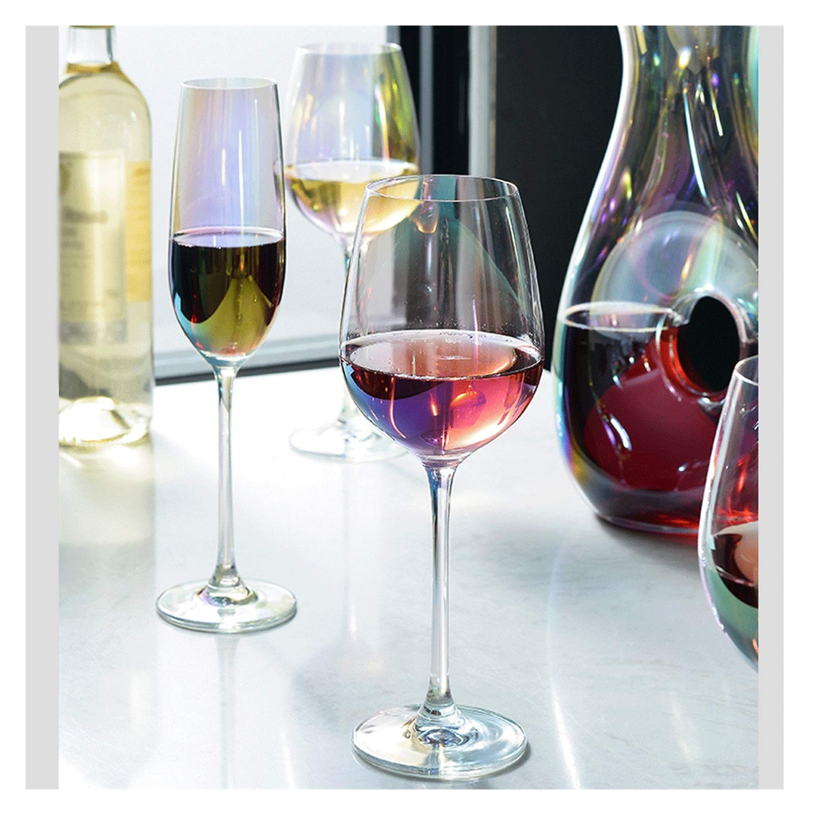 Bicchieri da Champagne Arcobaleno Cristallo Rosso Vino Vetro colorato Vetro Champagne Occhiali Luce Luxury Goblet 6 Pack, Ideale for Bar a casa, Occasioni Speciali. Flute da Champagne