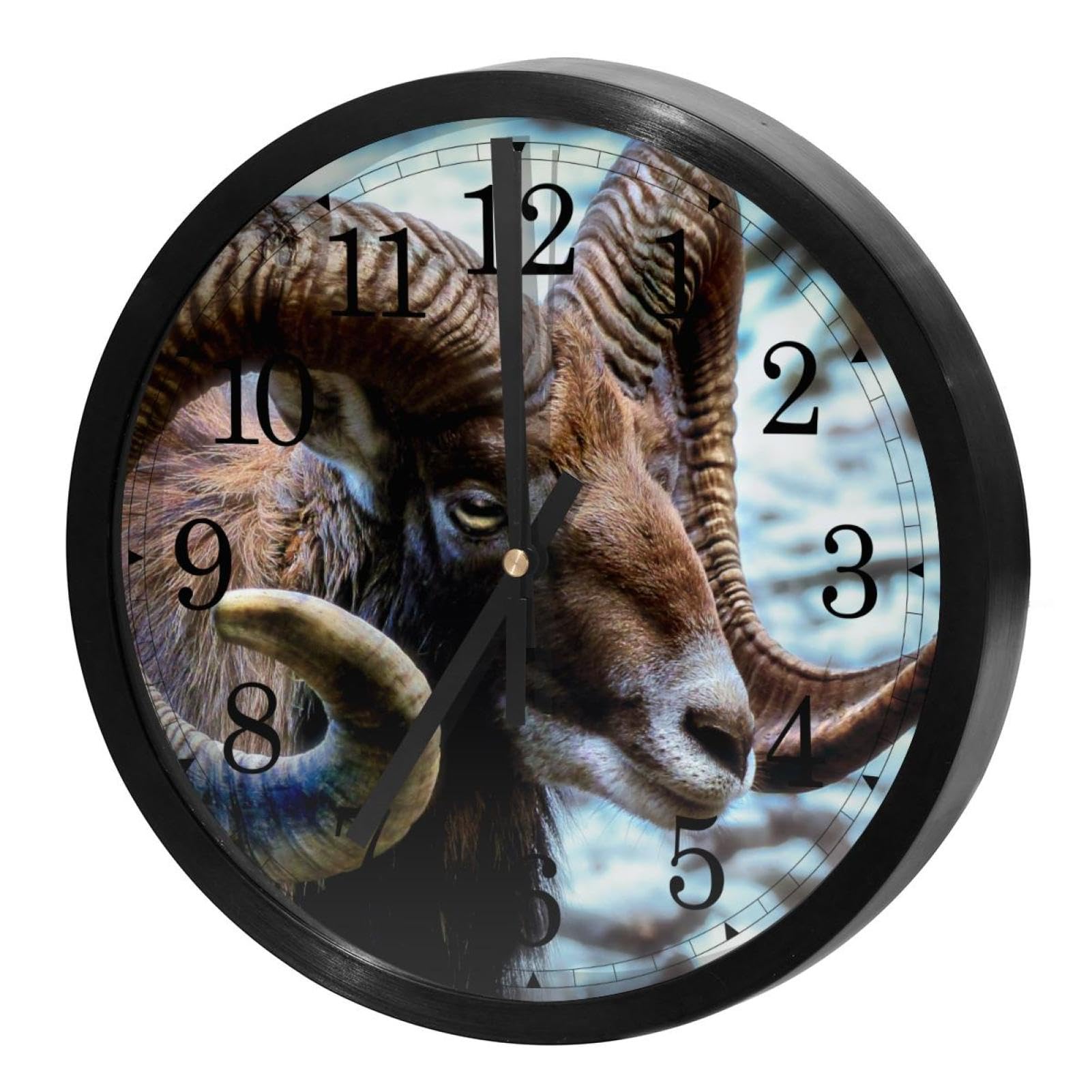 Horloge murale silencieuse pour cuisine et bureau avec motif mouflon nature