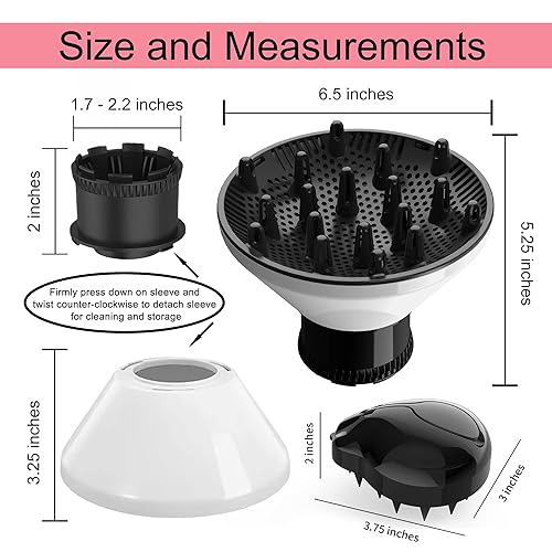 Miniatura 7 de Difusor de pelo universal adaptable accesorio para secadora de pelo para boquillas de secador de soplado de 1.7 a 2.2 pulgadas de diámetro (blanco