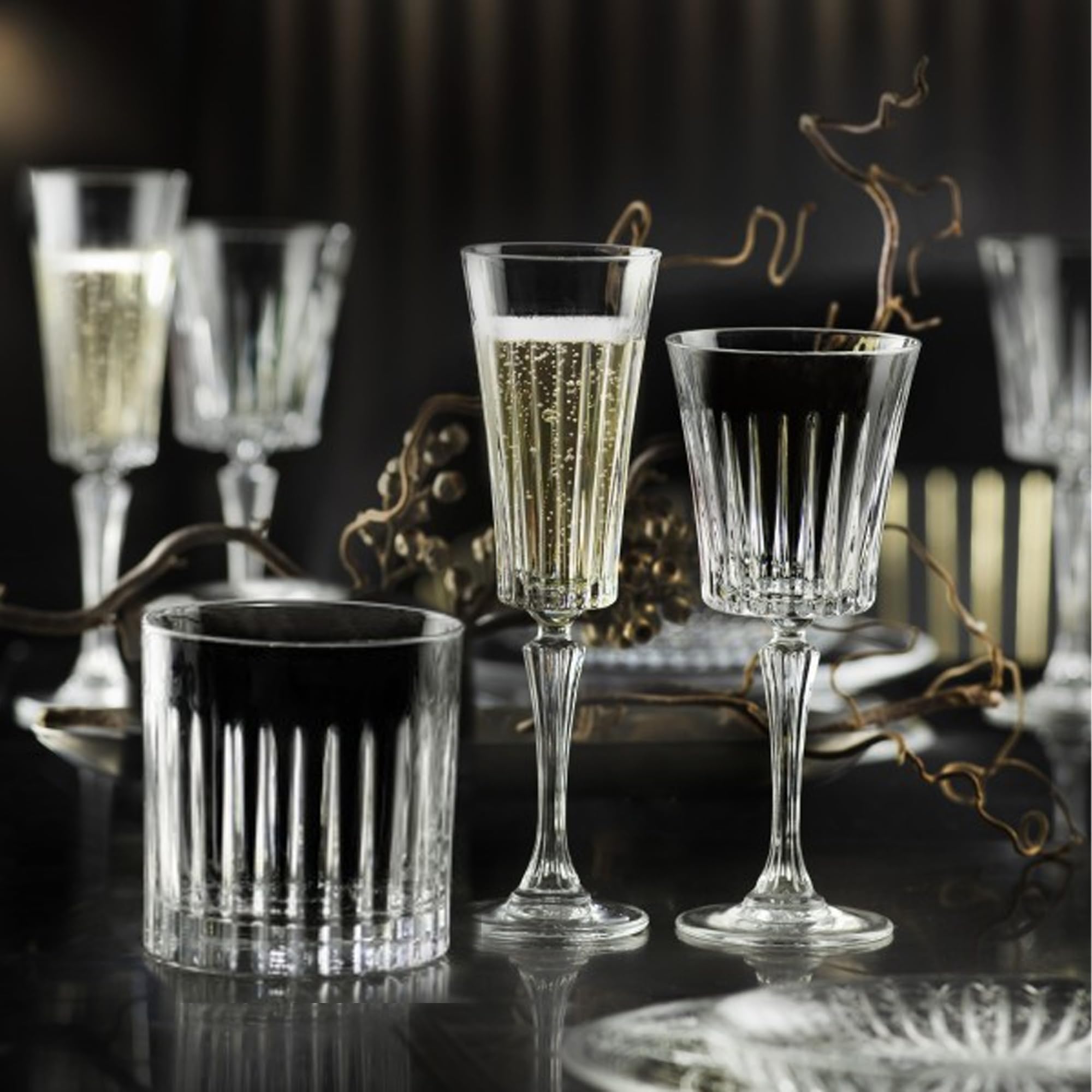 Sicignano | Juego de 6 copas de 30 cl, con 6 vasos de 36 cl, Timeless para vino, agua, licores y cócteles, cristal ecológico, transparentes, resistentes – regalo cubo champán Marea 1 botella