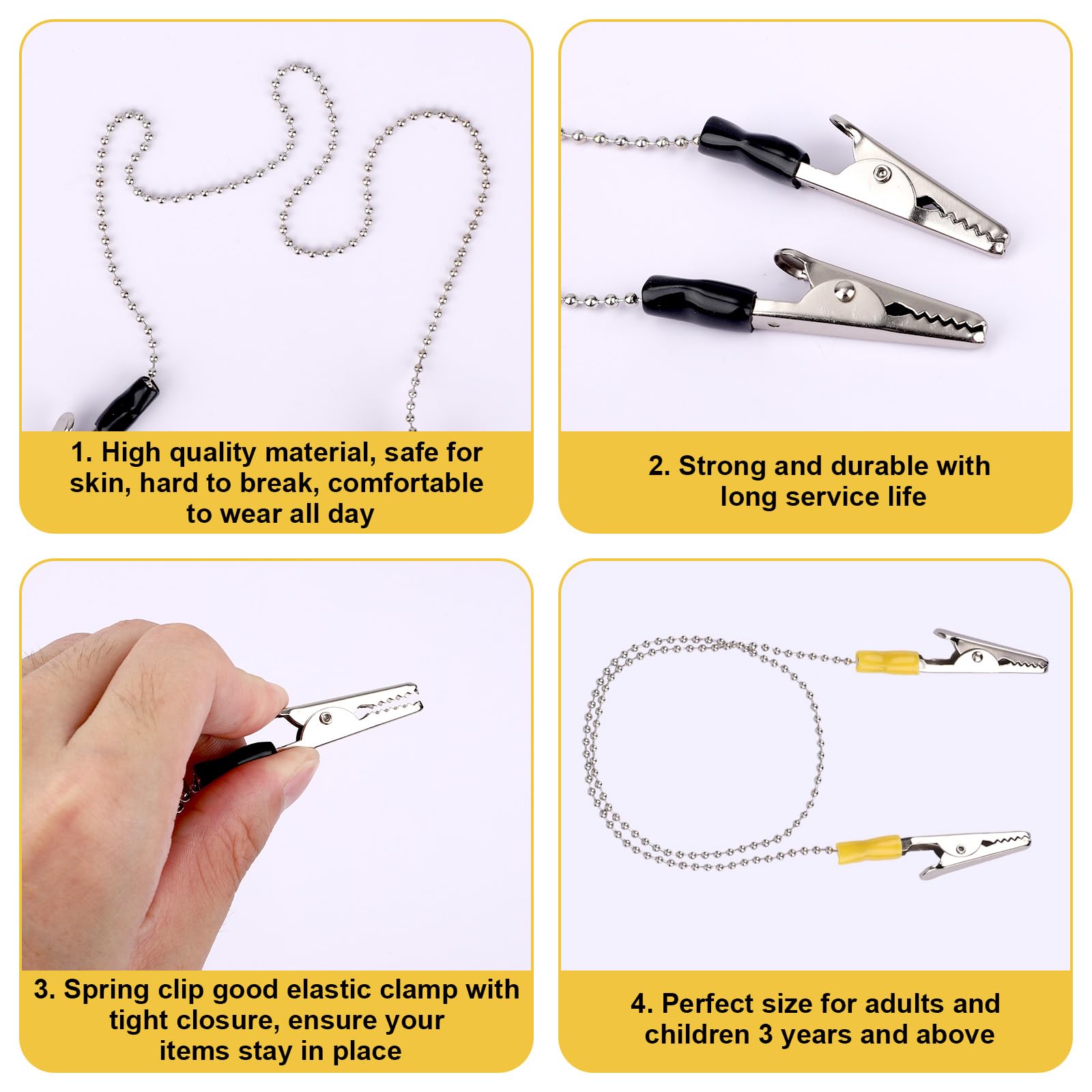 Tinoaly 6pz Clip Bavoletto Dentale con Catena Tovaglioli, 48cm Supporti Bavoletto Metallo per Cliniche Dentali Lanyard con Catena Riusabile e Clip a Coccodrillo per Dentisti Bambini Adulti Coprifaccia