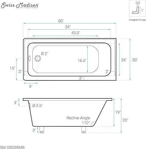 Miniatura 134 de Swiss Madison Voltaire - Bañera de alcoba de drenaje a mano izquierda de 60 x 30 pulgadas Bisque Brillante