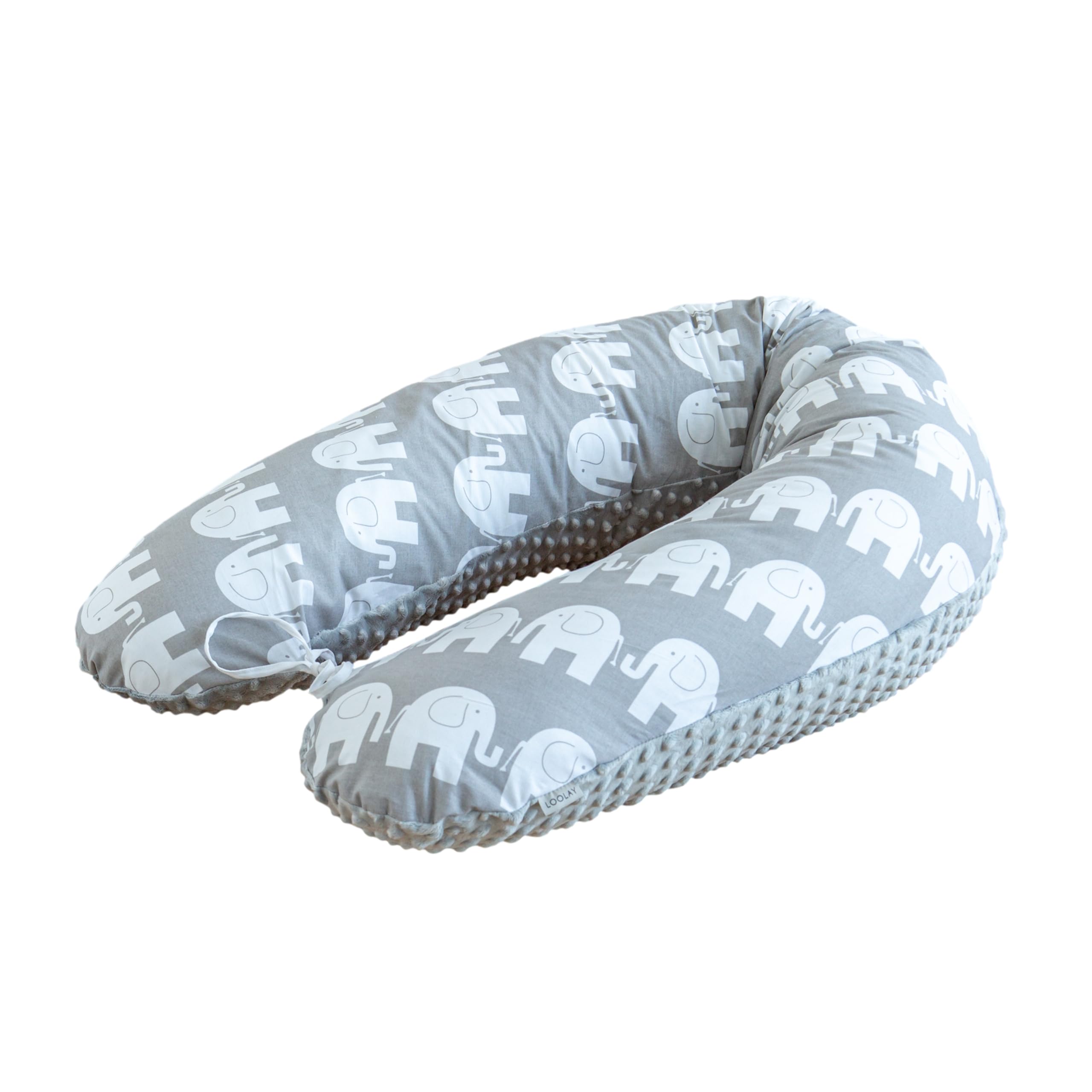 LOOLAY Coussin de Grossesse – Coussin d’Allaitement 190 cm – Coussin latéral 100% Coton – avec Housse en Minky Amovible – Coussin Ergonomique pour Dormir Pendant la Grossesse (Éléphant/Minky Grau)