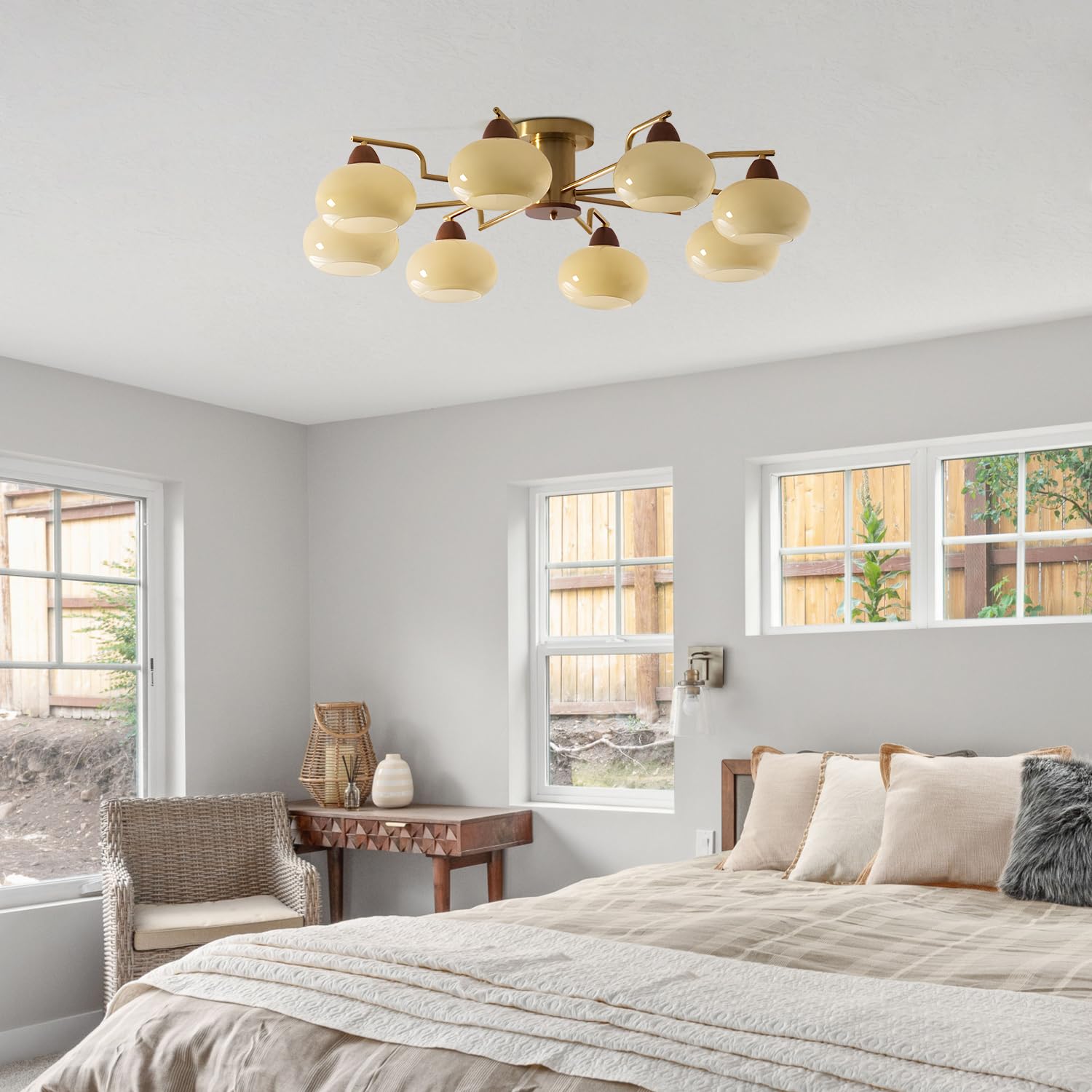 KCO Lighting 8 Luce Globe Sputnik Lampadario Oro Flush Mount Plafoniera Apparecchio Moderno Camera Da Letto Plafoniere Lampadario in Vetro Giallo