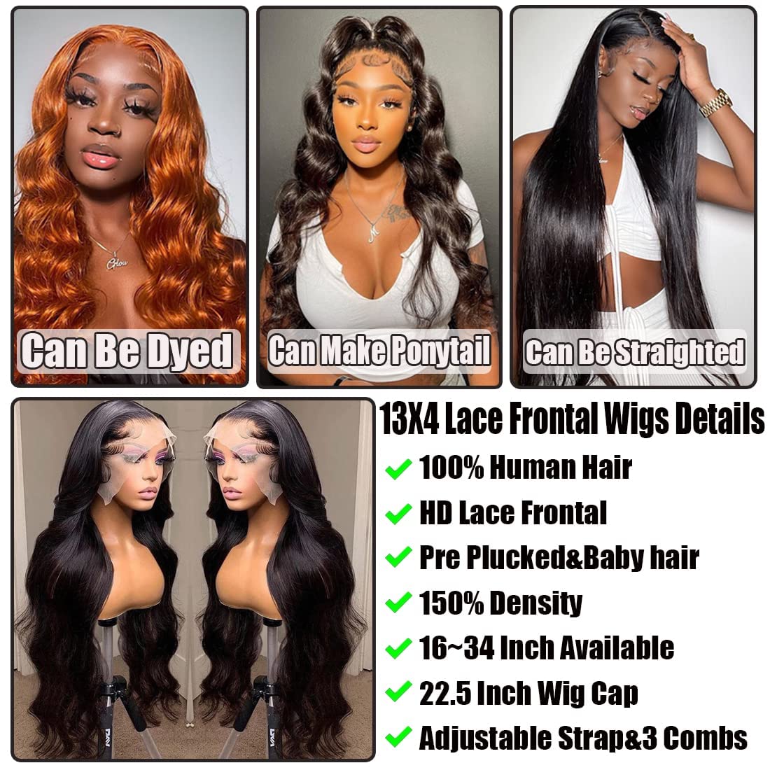 Amazon.com : Lace Front Wigs Human Hair 13x4 HD Transparent  display picture 2