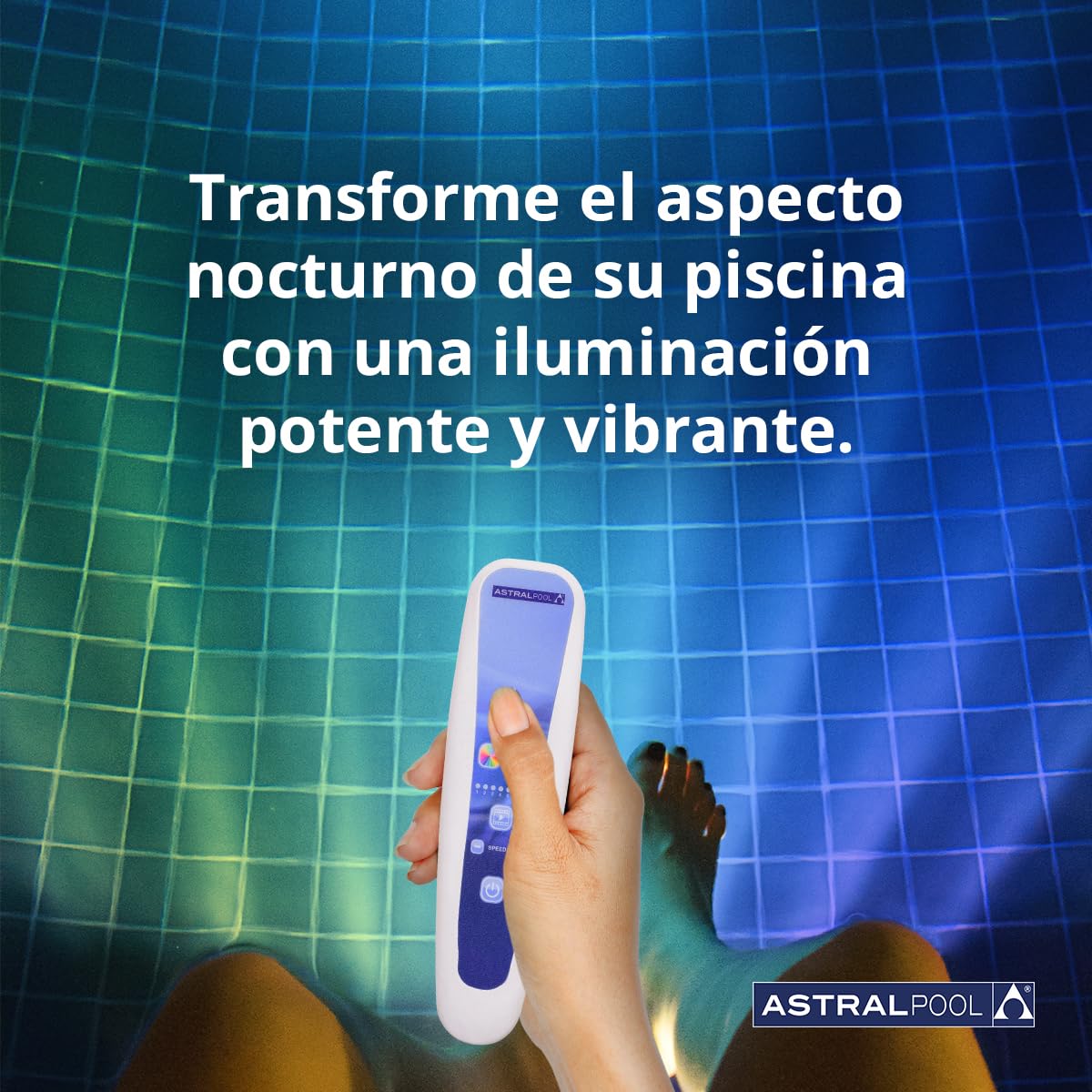 Astralpool Lámpara LED - PAR56 RGB RC1100 + RC Multicolor - Sumergible - Piscinas - 12 Colores, 8 secuencias, 8 velocidades - Incluye Control Remoto