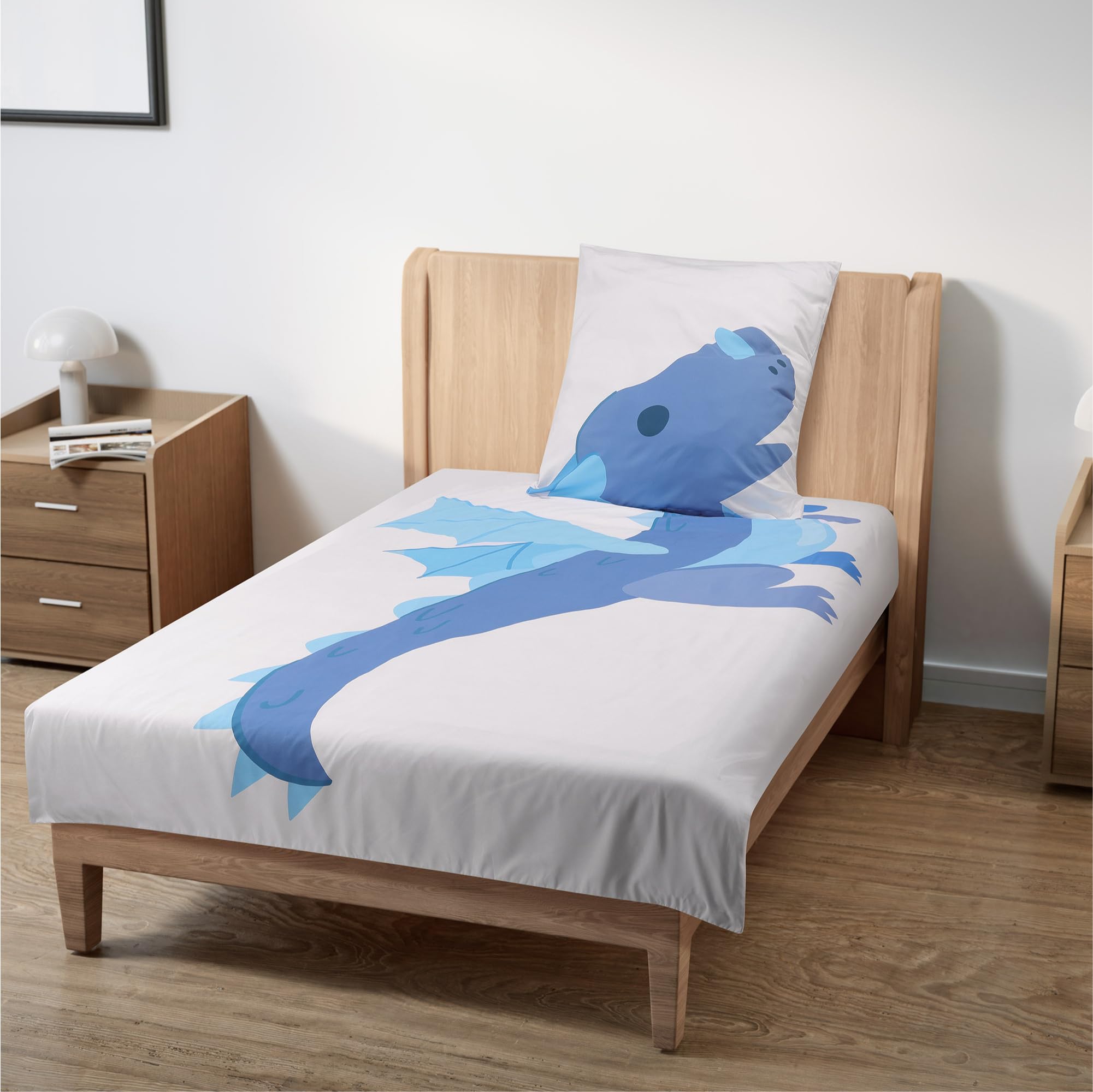 Funda nordica Cama 90 Infantil - Diseño Dragon - Juego de Cama 1x Funda Nordica 135 x 200 cm y 1x Funda Almohada 80 x 80 cm - Juego de Cama para Niños 100% Algodón